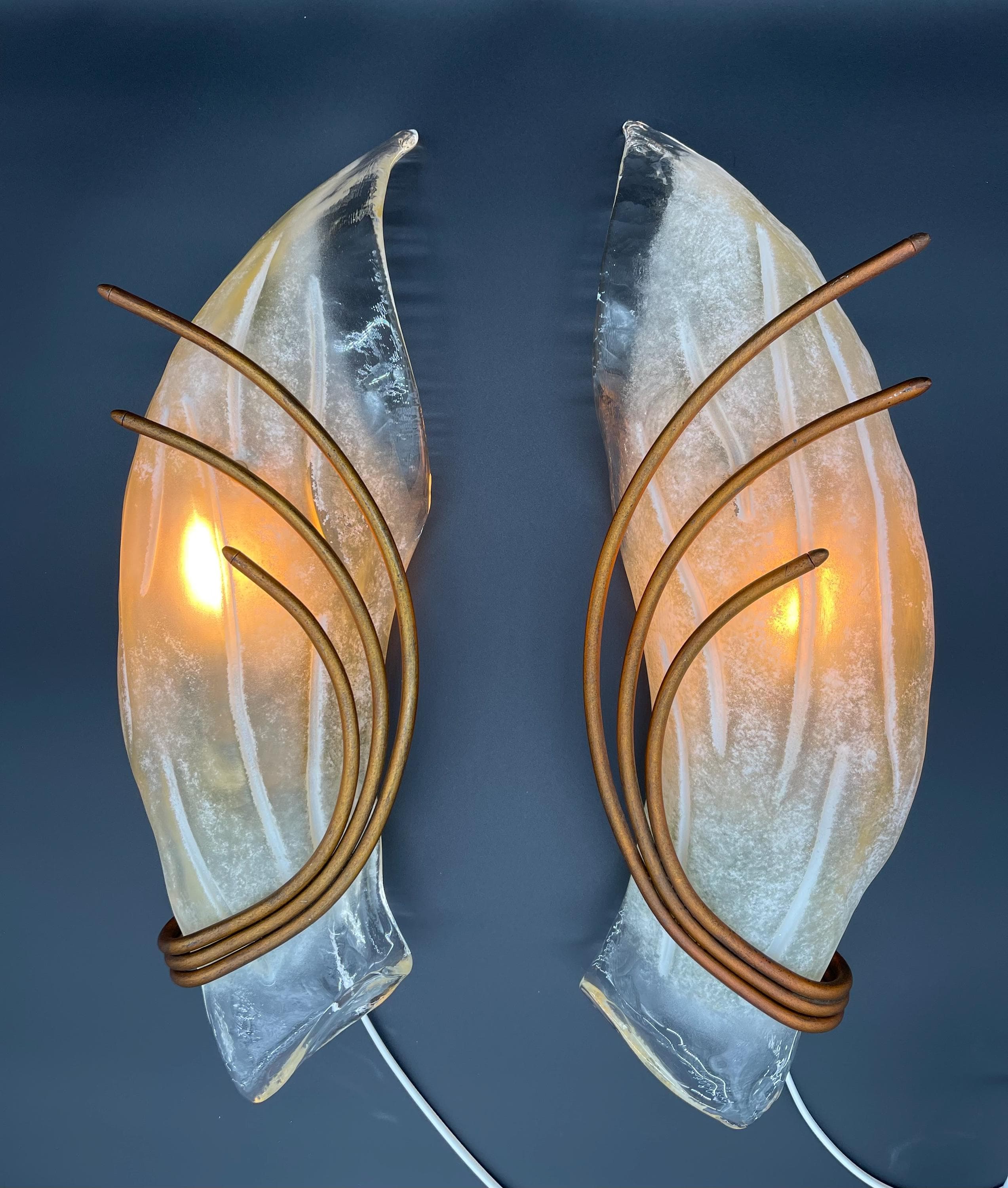 Pair Murano Glass Leaf Sconces, Sil Lux Roma Collection, Mid Century Modern Wall Lights - Thumbnail 3