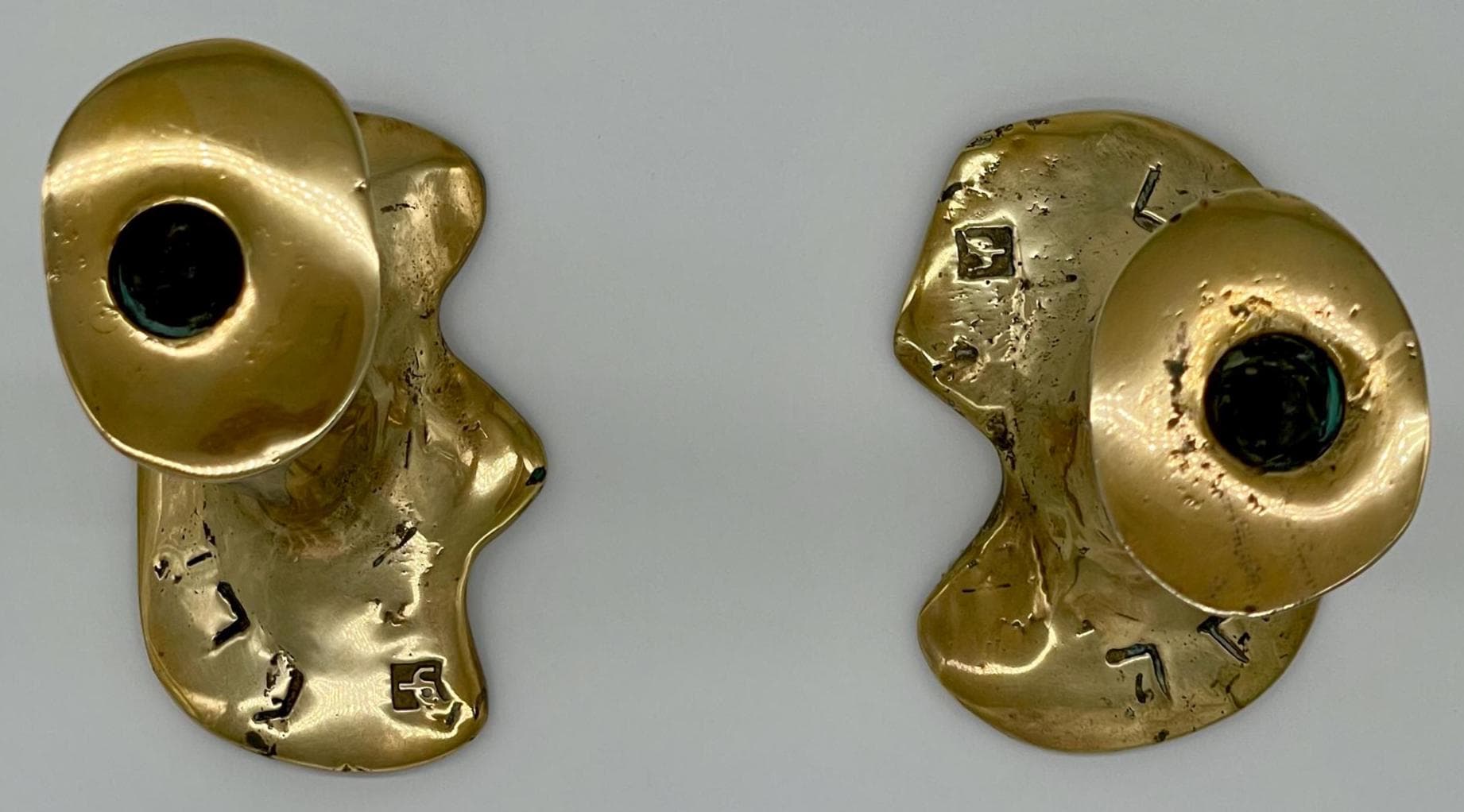 David Marshall Brutalist Candlesticks, Spanish Cast Solid Brass & Aluminum Pair - Thumbnail 10