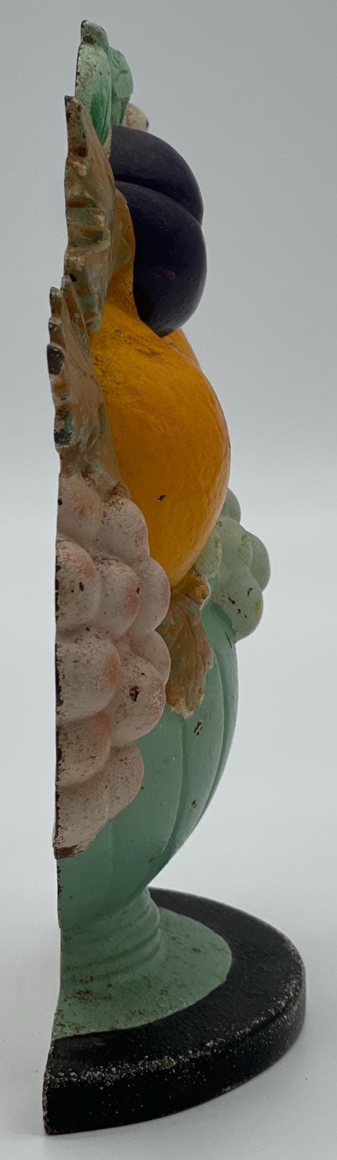 Antique Hubley Cast Iron Flower Basket Doorstop, Original Paint, 1930s Floral Fruit (6.9") - Thumbnail 6