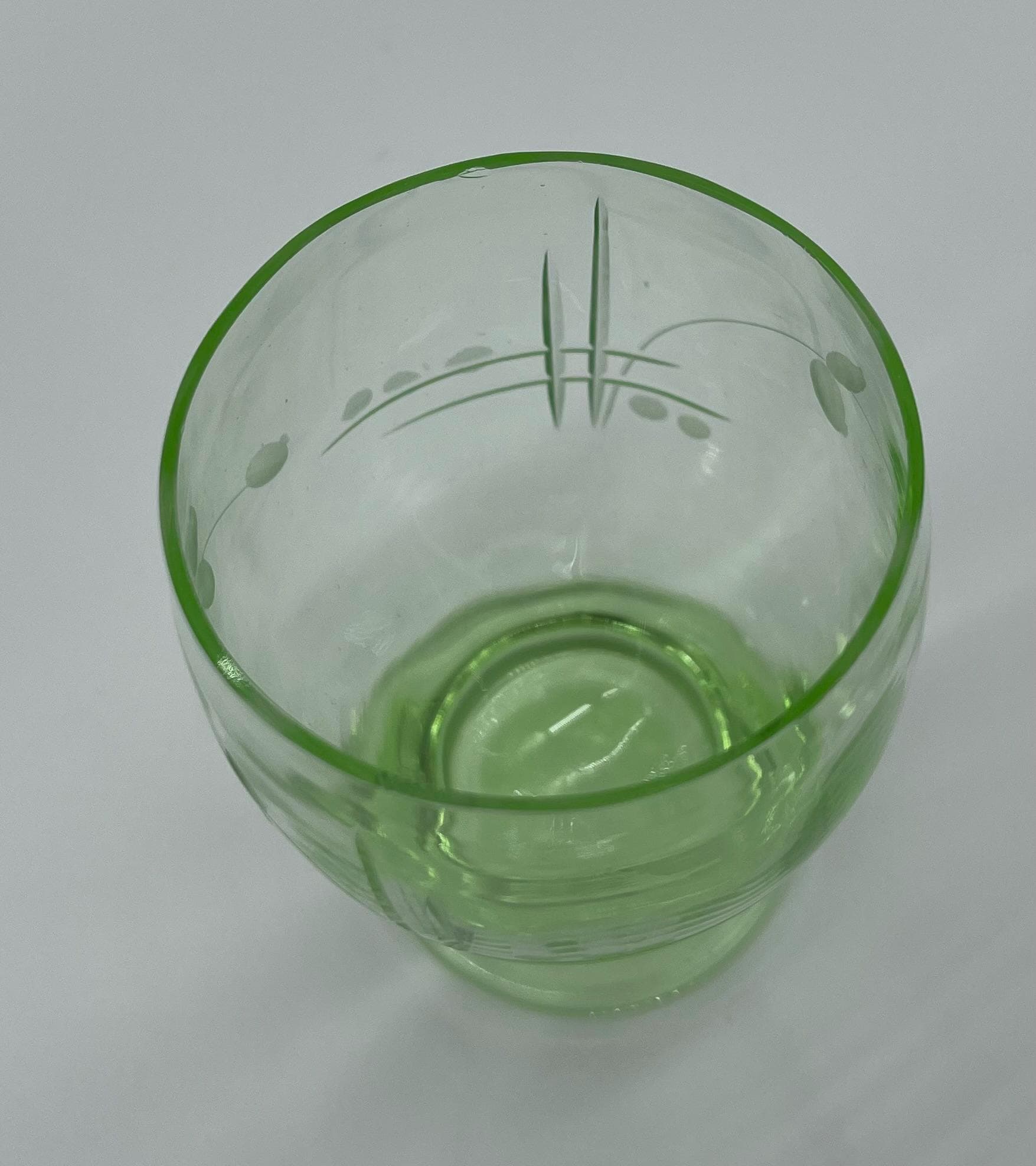 Antique Bohemian Vaseline Glass Decanter Set, Art Deco Liquor Glasses, UV Glowing Set - Thumbnail 13