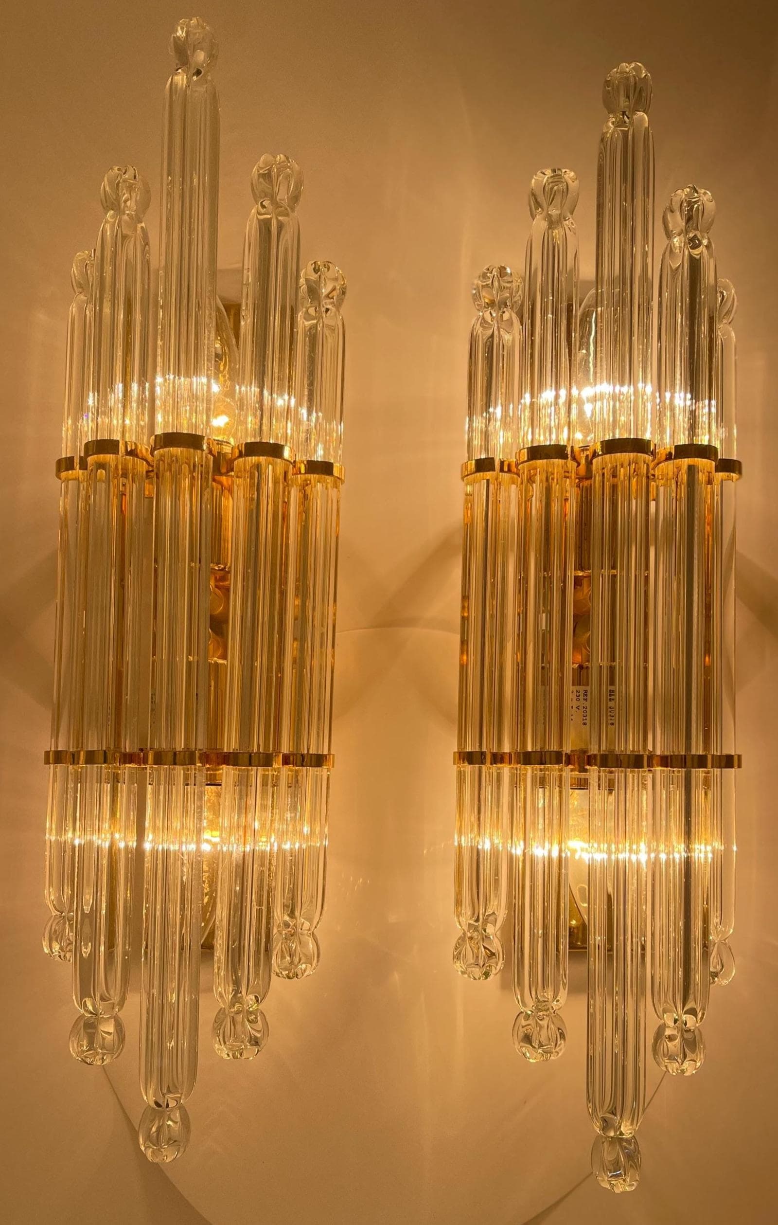 Vadisa Hollywood Regency Wall Sconces, Murano Style Glass Rod Lights, Mid Century Gold Crystal - Thumbnail 3