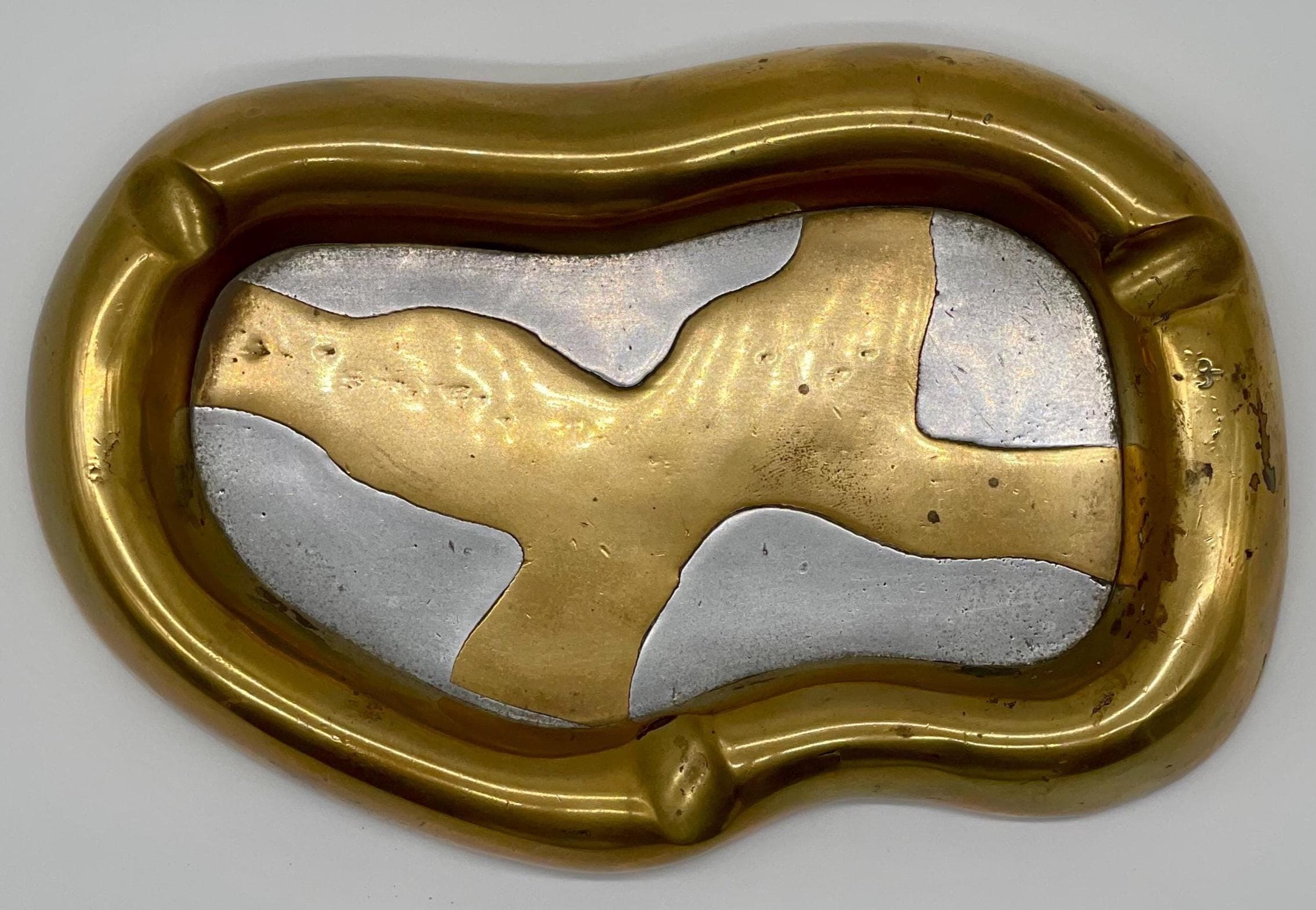 David Marshall Signed Wave Ashtray, 1980s Brutalist Solid Brass & Aluminum Sculpture - Thumbnail 4