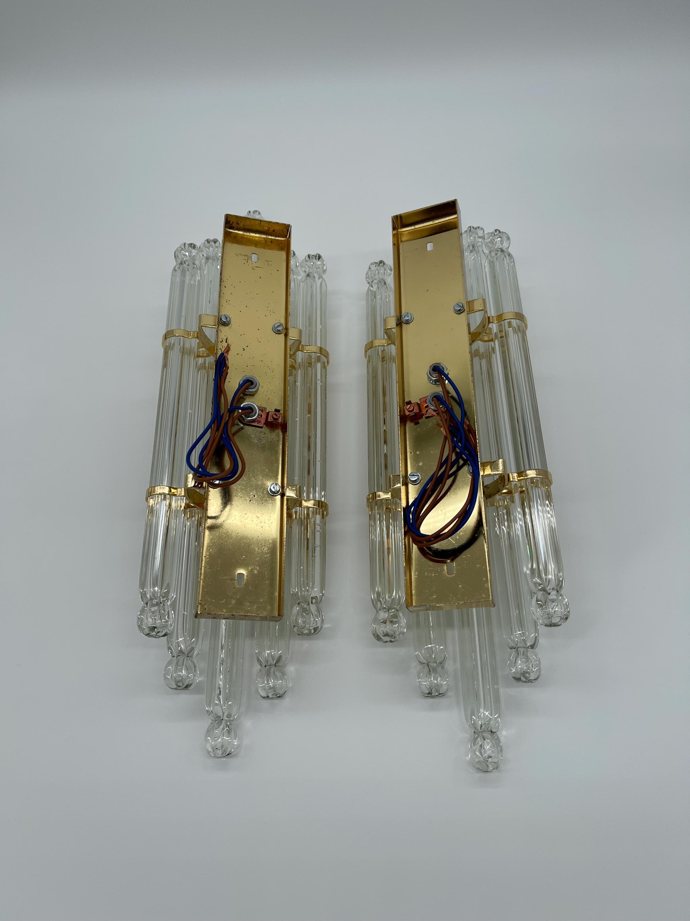 Vadisa Hollywood Regency Wall Sconces, Murano Style Glass Rod Lights, Mid Century Gold Crystal - Thumbnail 8