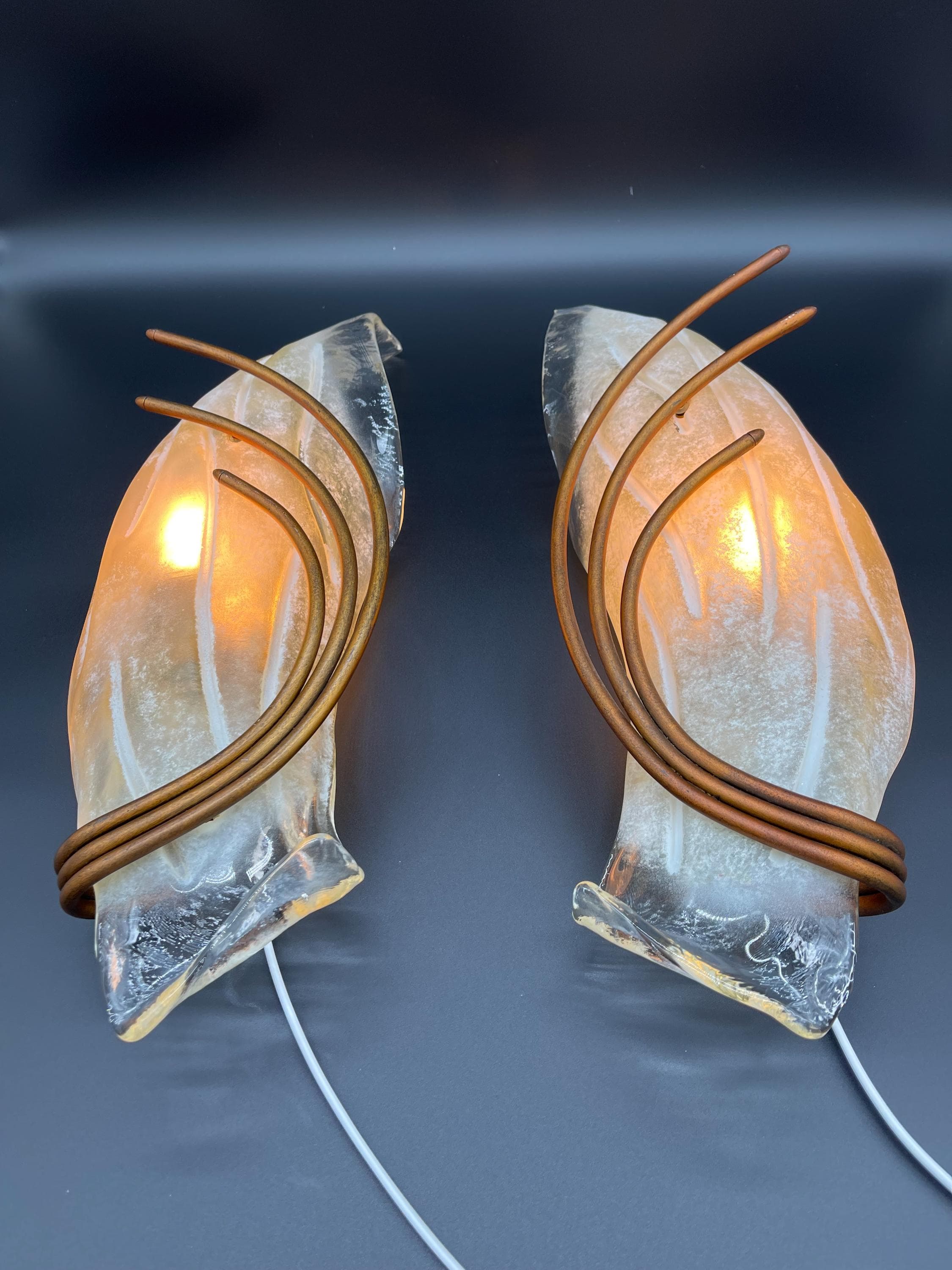 Pair Murano Glass Leaf Sconces, Sil Lux Roma Collection, Mid Century Modern Wall Lights - Thumbnail 4