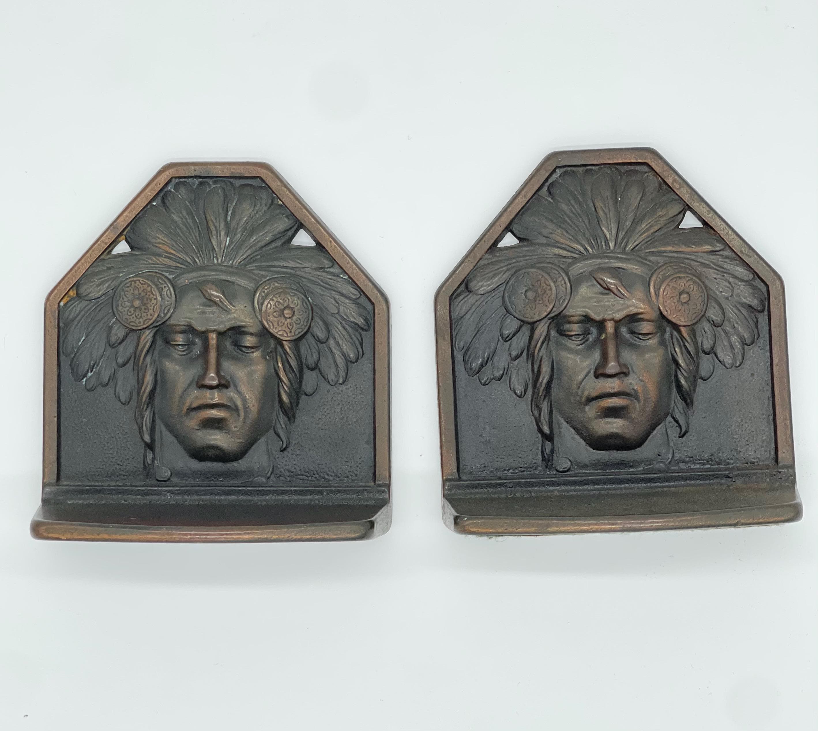 Antique Judd #9898 "Handsome Indian" Cast Iron Bookends – Circa 1920s