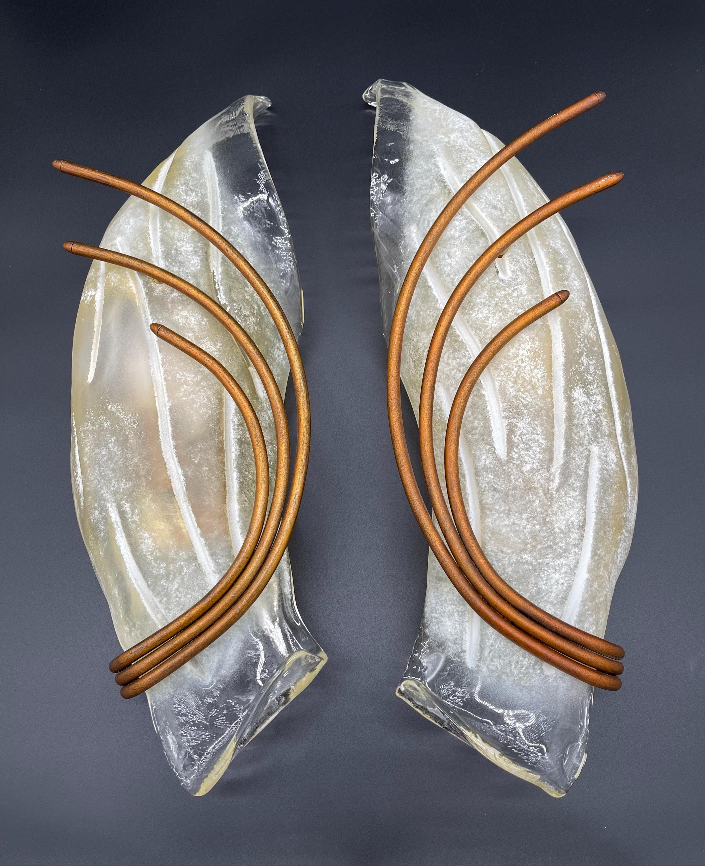 Pair Murano Glass Leaf Sconces, Sil Lux Roma Collection, Mid Century Modern Wall Lights - Thumbnail 5