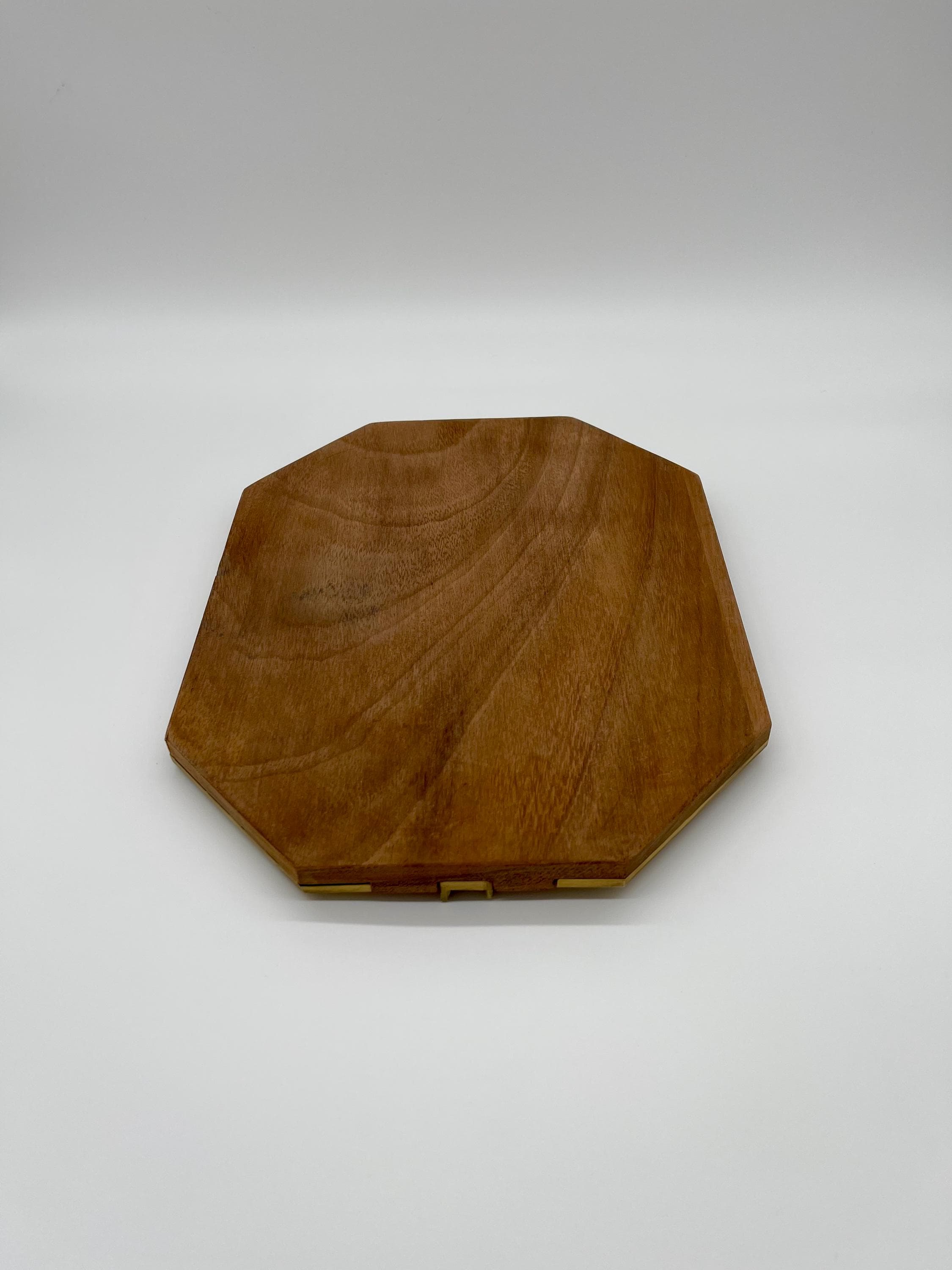 David Marshall Brutalist Cheese Tray with Knife, Beech Wood Brass, 1980s Spain - Thumbnail 12