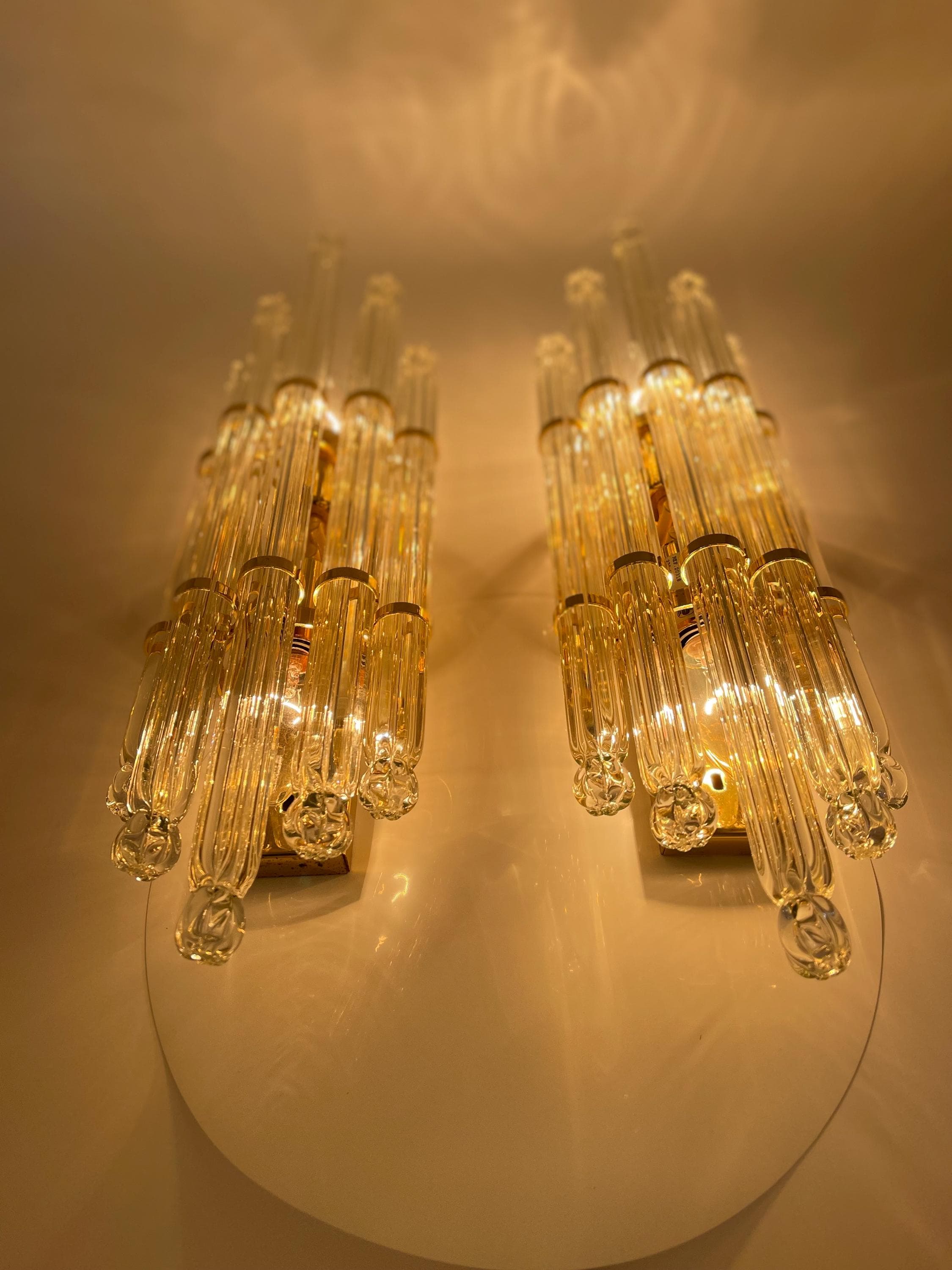 Vadisa Hollywood Regency Wall Sconces, Murano Style Glass Rod Lights, Mid Century Gold Crystal - Thumbnail 4