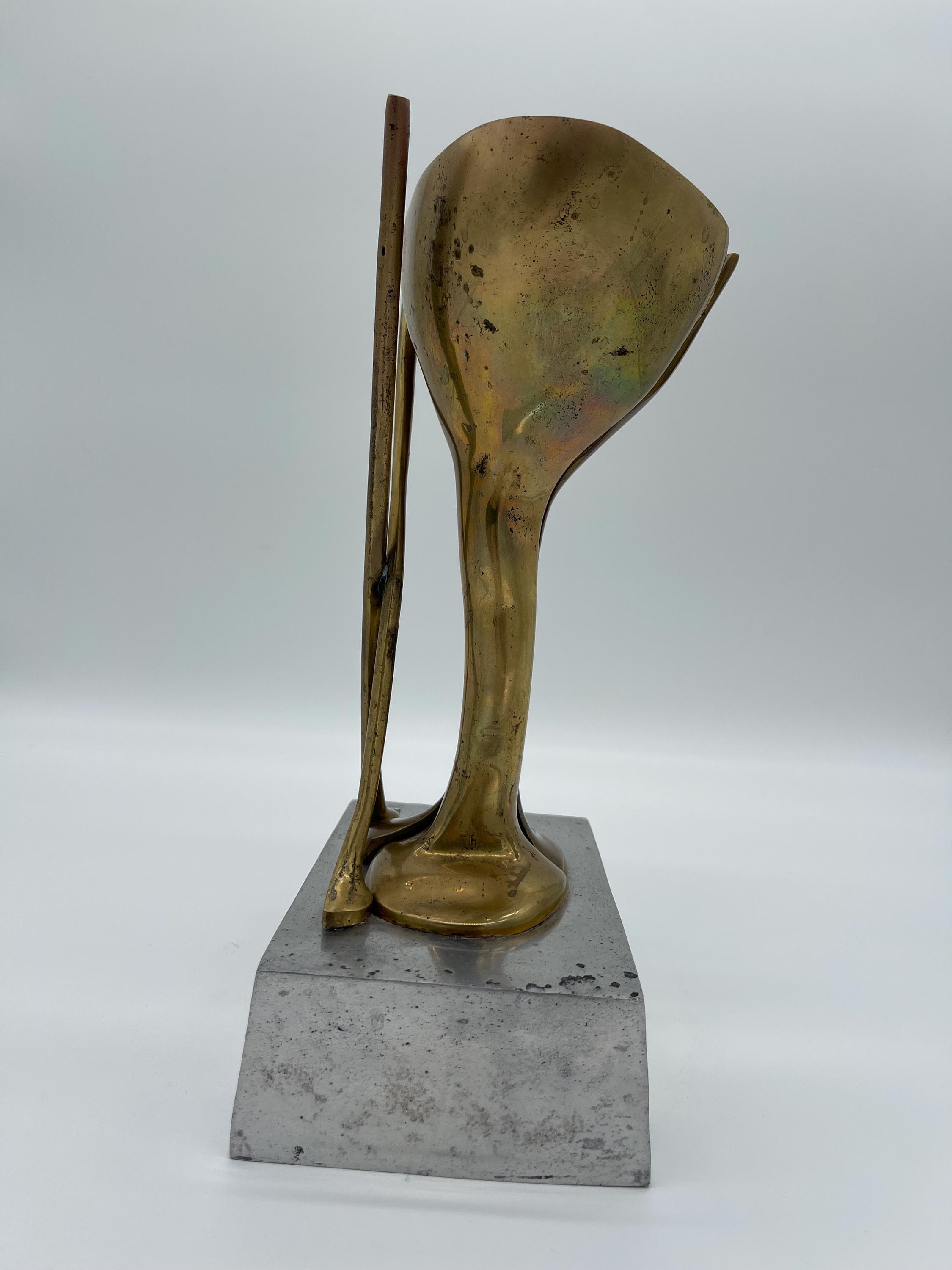 David Marshall Brutalist Golf Trophy Sculpture, Brass Aluminum Mid Century Modern Golf Gift - Thumbnail 11