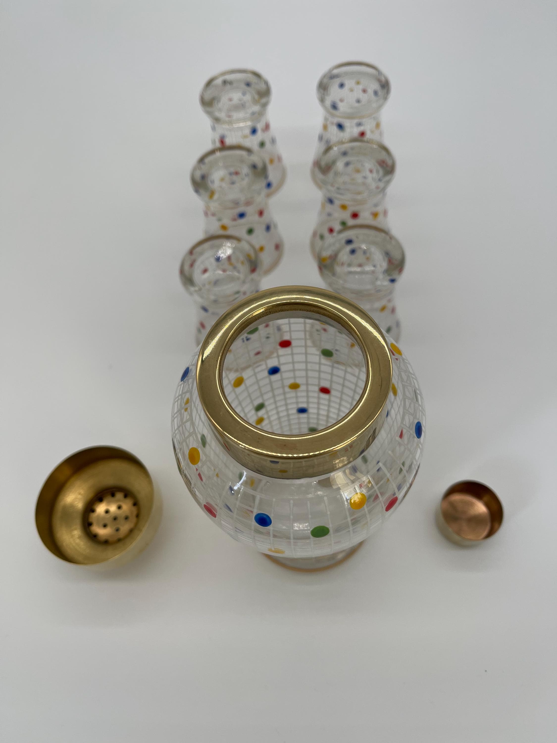 1960s Czech Cocktail Shaker Set, 24k Cased Gold, Hand-Painted Enamel MCM Barware - Thumbnail 10
