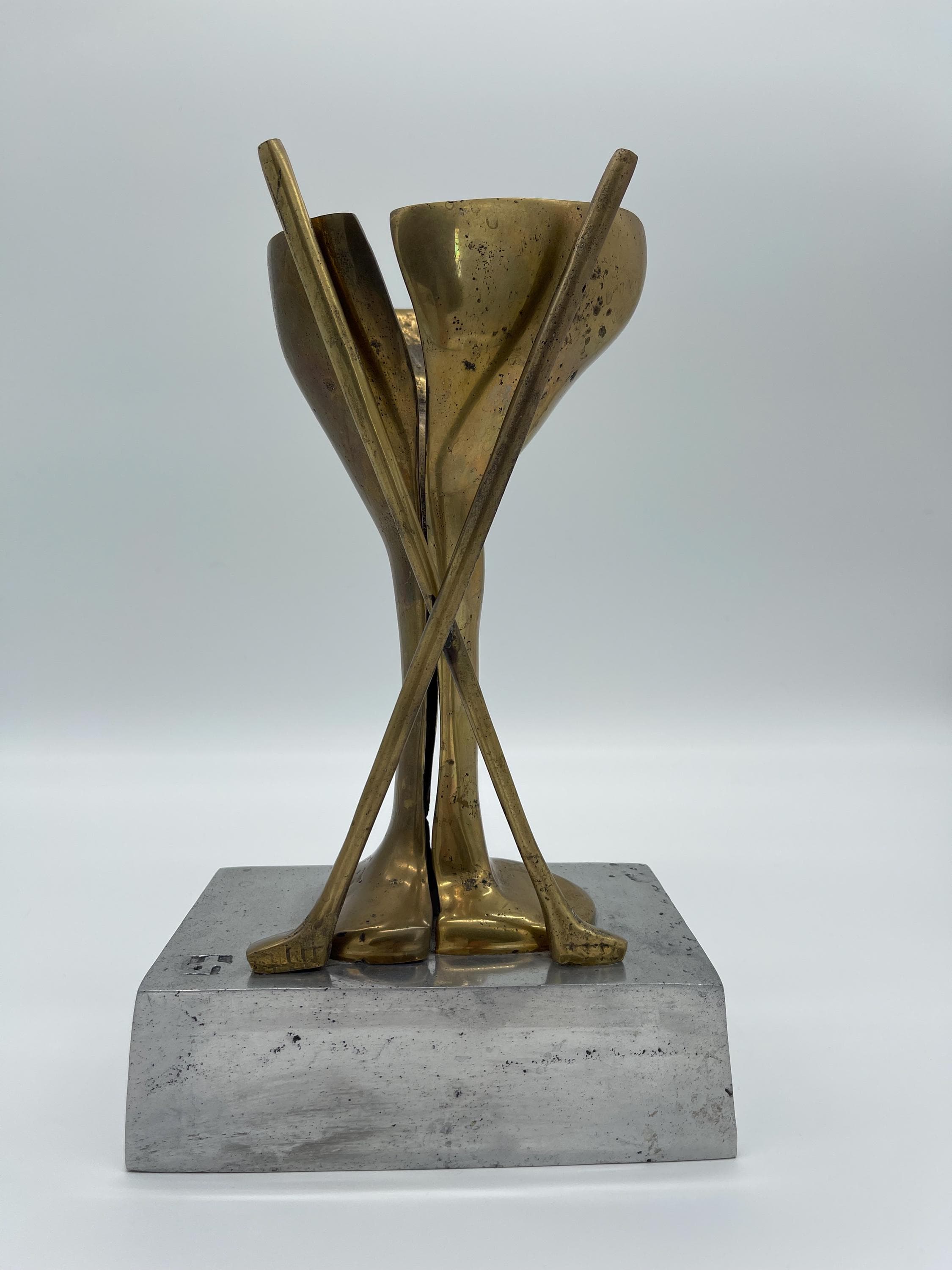 David Marshall Brutalist Golf Trophy Sculpture, Brass Aluminum Mid Century Modern Golf Gift - Thumbnail 5
