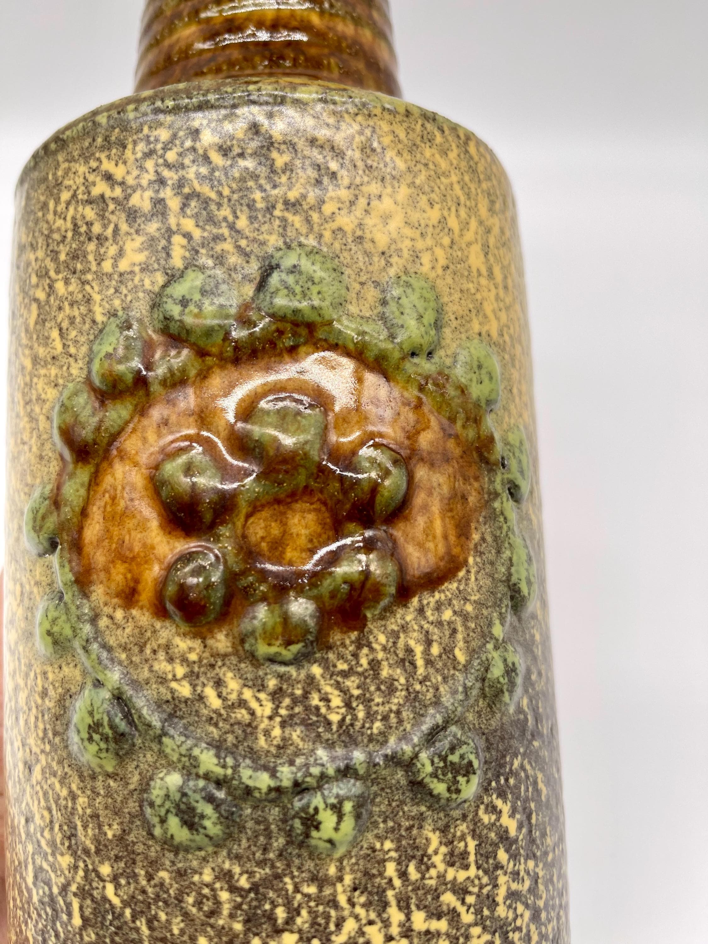 Vintage VEB Haldensleben Fat Lava Vase, Mid-Century Modern Pottery Churn Bottle - Thumbnail 2