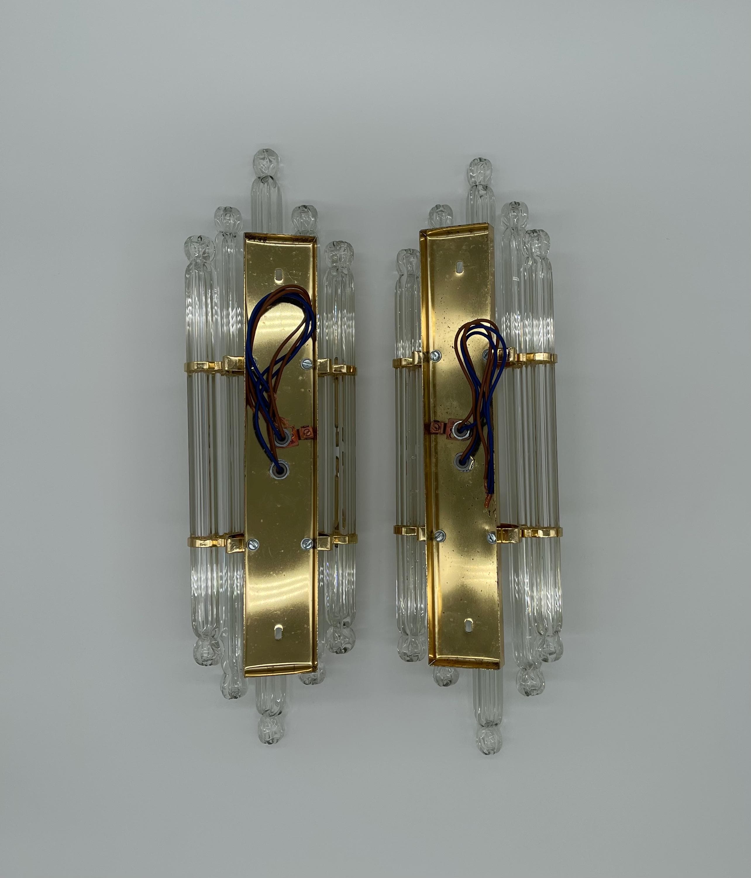 Vadisa Hollywood Regency Wall Sconces, Murano Style Glass Rod Lights, Mid Century Gold Crystal - Thumbnail 9
