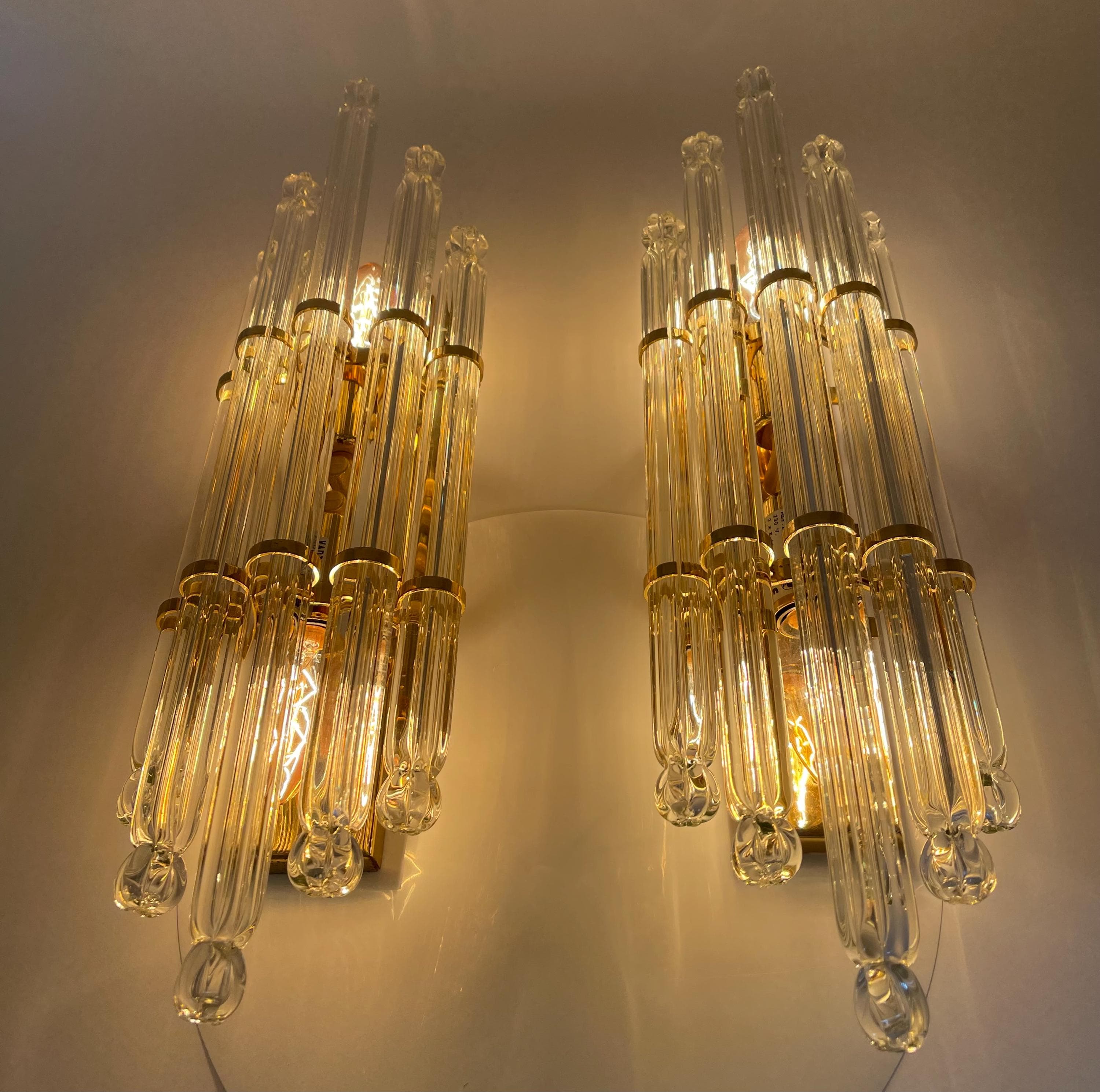 Vadisa Hollywood Regency Wall Sconces, Murano Style Glass Rod Lights, Mid Century Gold Crystal - Thumbnail 5