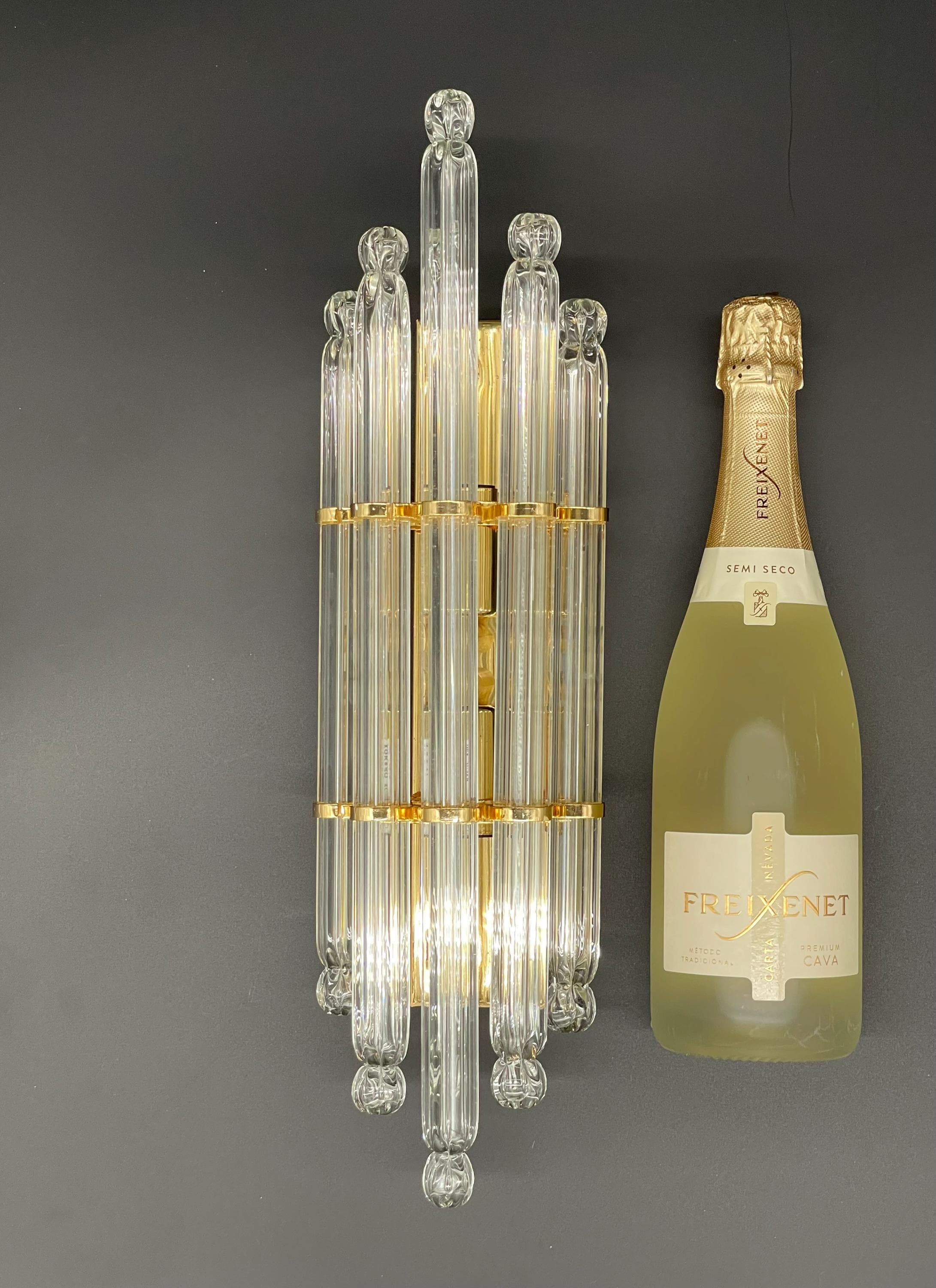 Vadisa Hollywood Regency Wall Sconces, Murano Style Glass Rod Lights, Mid Century Gold Crystal - Thumbnail 2