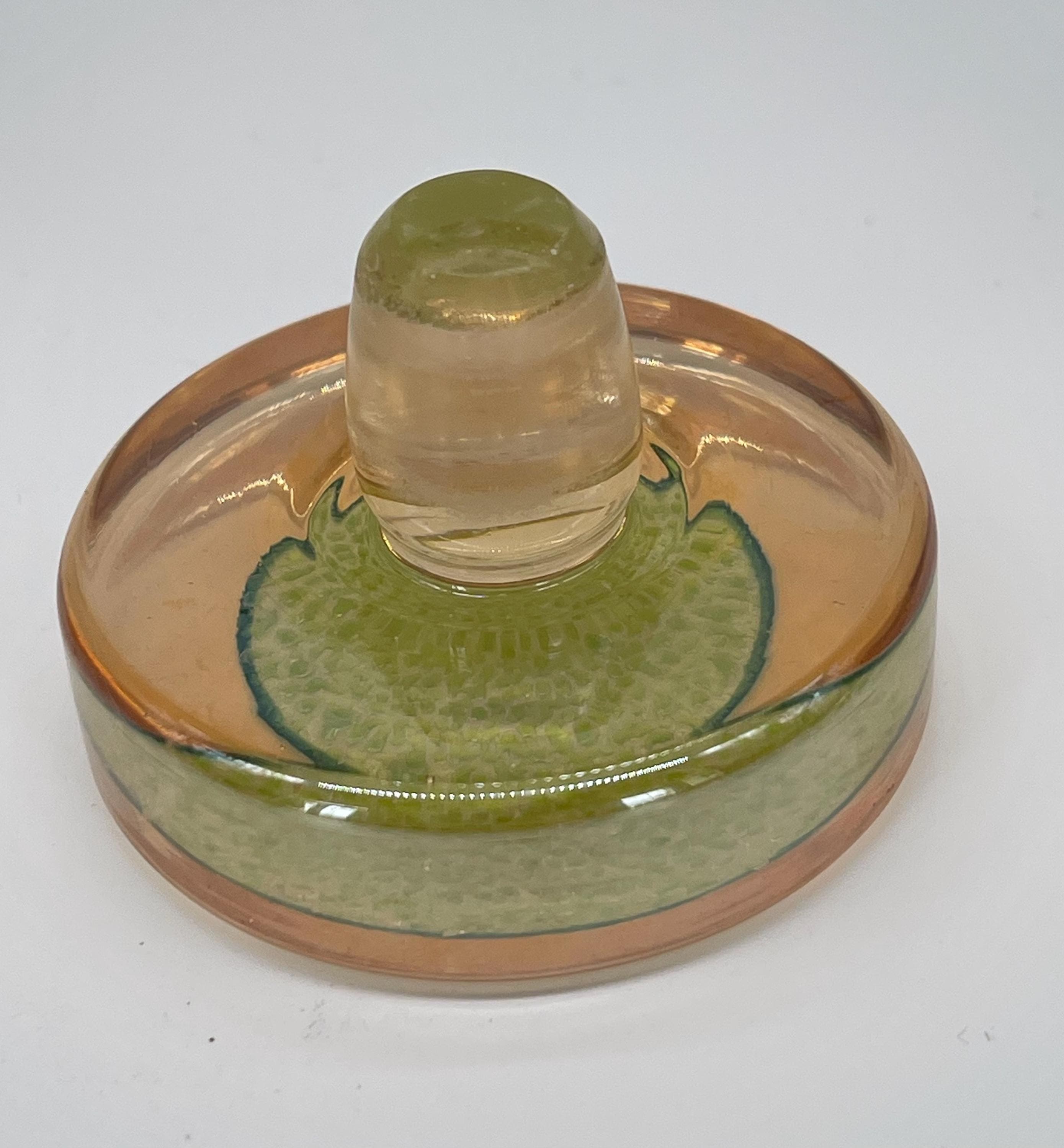MCM Atomic Decanter Set, Satin Peach Chartreuse Glass Cocktail Glasses, 1950s Barware - Thumbnail 9