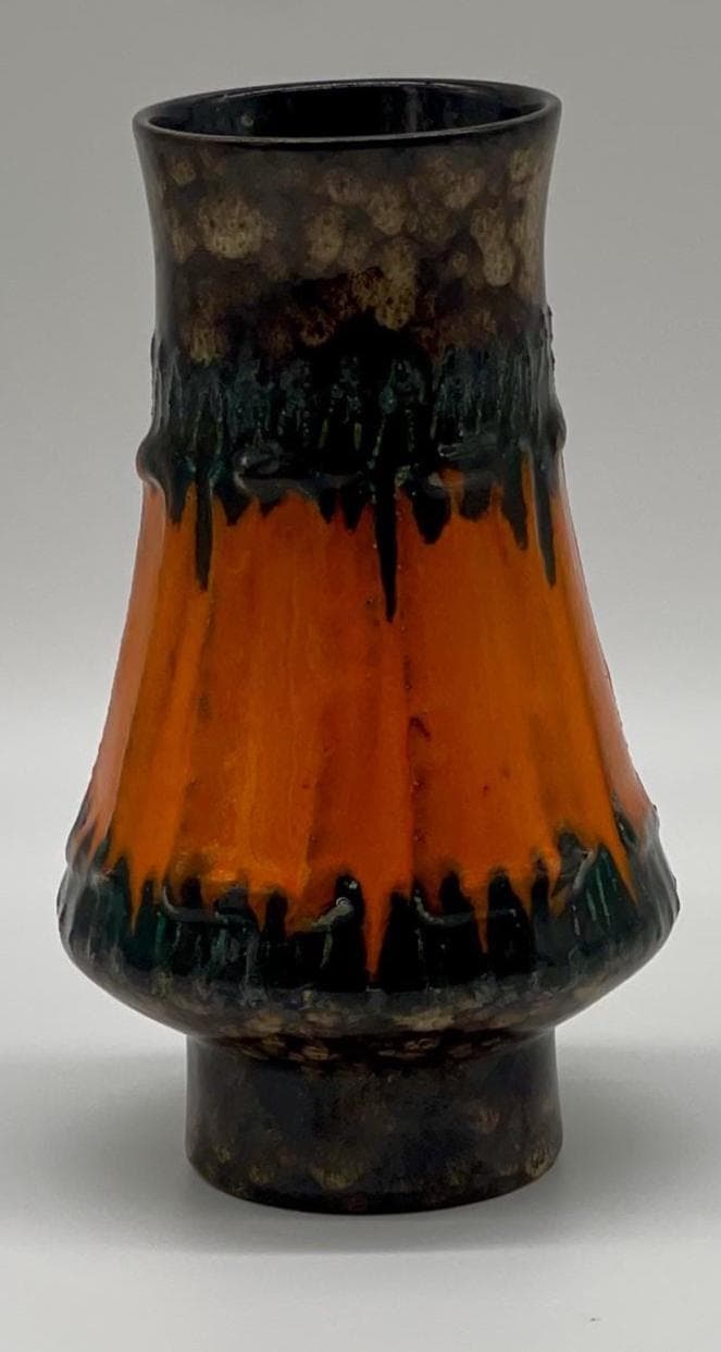 Vintage Strehla Keramik Vase, 1960s Fat Lava Orange Green Mid-Century Earthenware - Thumbnail 5