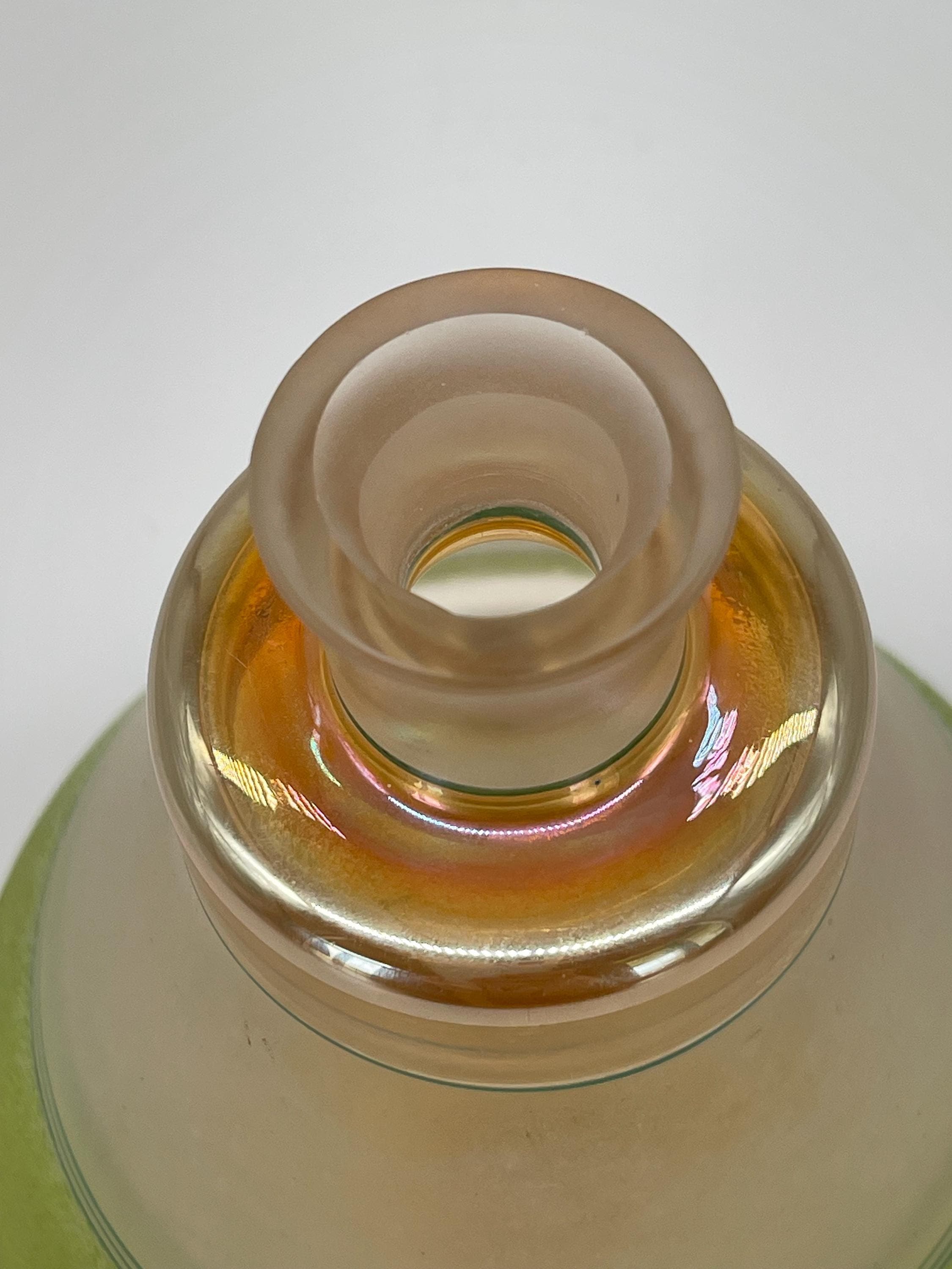 MCM Atomic Decanter Set, Satin Peach Chartreuse Glass Cocktail Glasses, 1950s Barware - Thumbnail 5