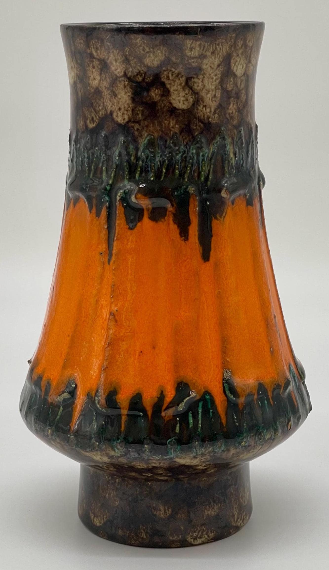 Vintage Strehla Keramik Vase, 1960s Fat Lava Orange Green Mid-Century Earthenware - Thumbnail 8