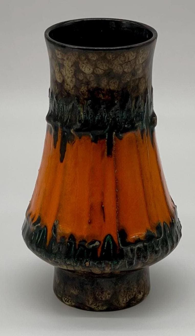 Vintage Strehla Keramik Vase, 1960s Fat Lava Orange Green Mid-Century Earthenware - Thumbnail 6