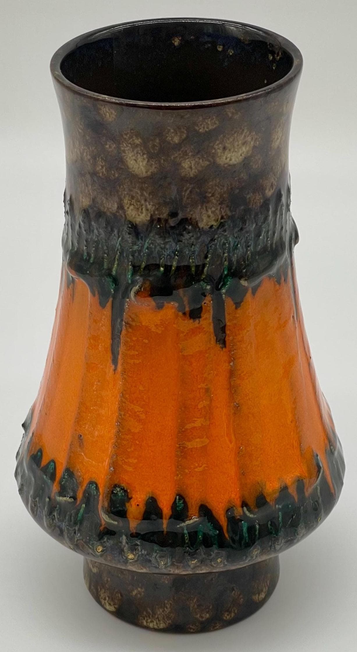 Vintage Strehla Keramik Vase, 1960s Fat Lava Orange Green Mid-Century Earthenware - Thumbnail 9