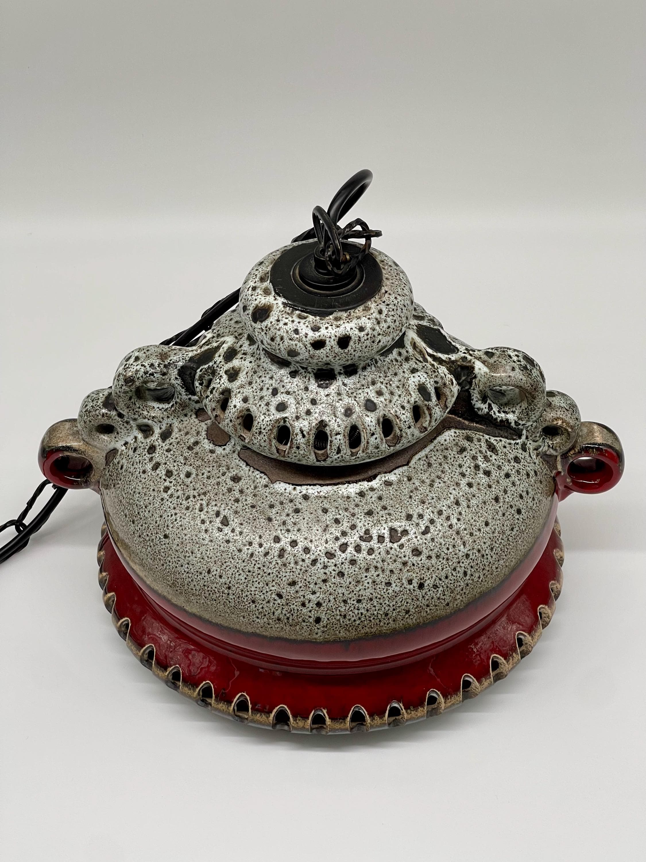 Vintage Fat Lava Ceramic Pendant Light, 1970s West German Pottery UFO Lamp - Thumbnail 8