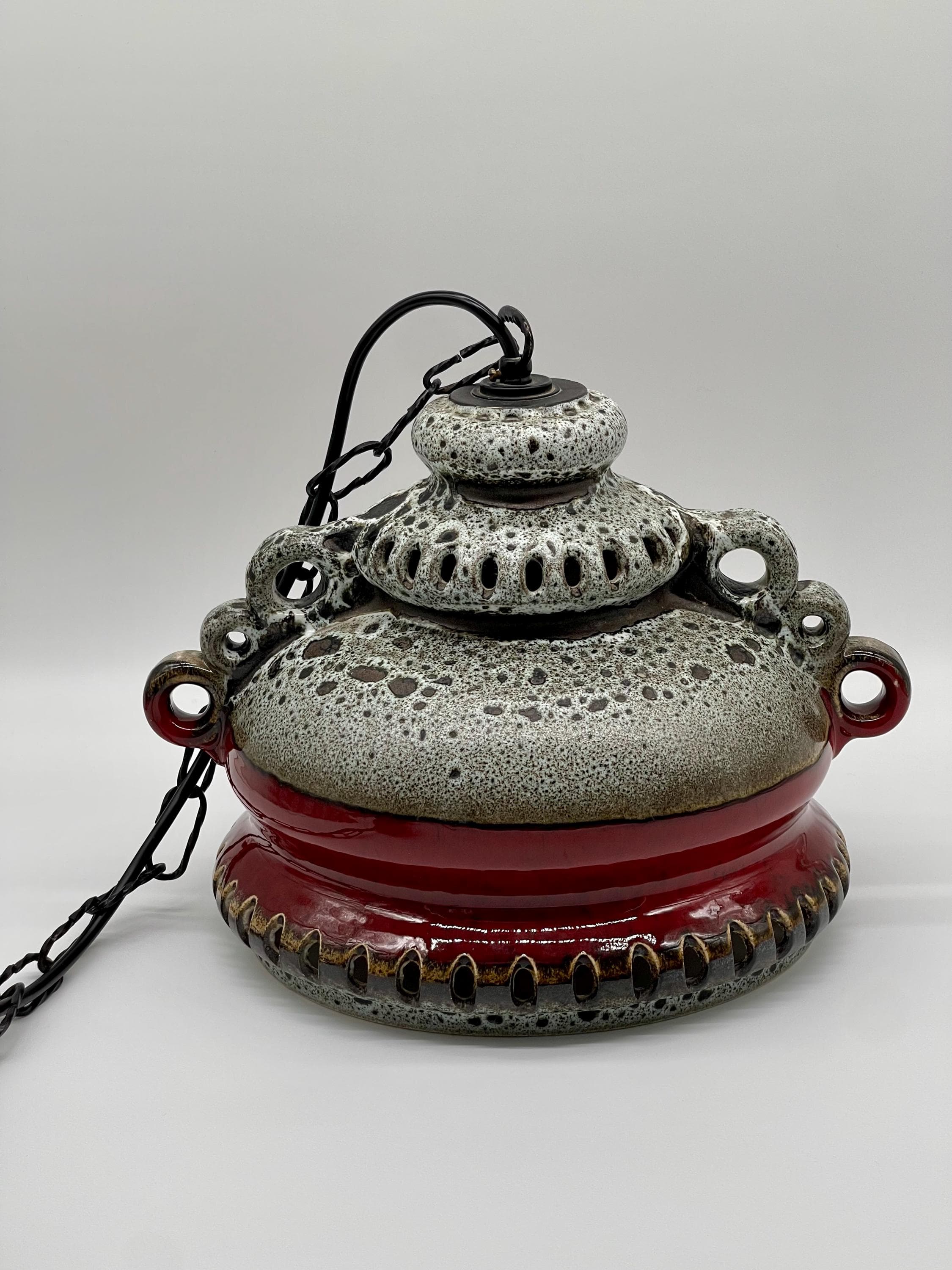 Vintage Fat Lava Ceramic Pendant Light, 1970s West German Pottery UFO Lamp - Thumbnail 7