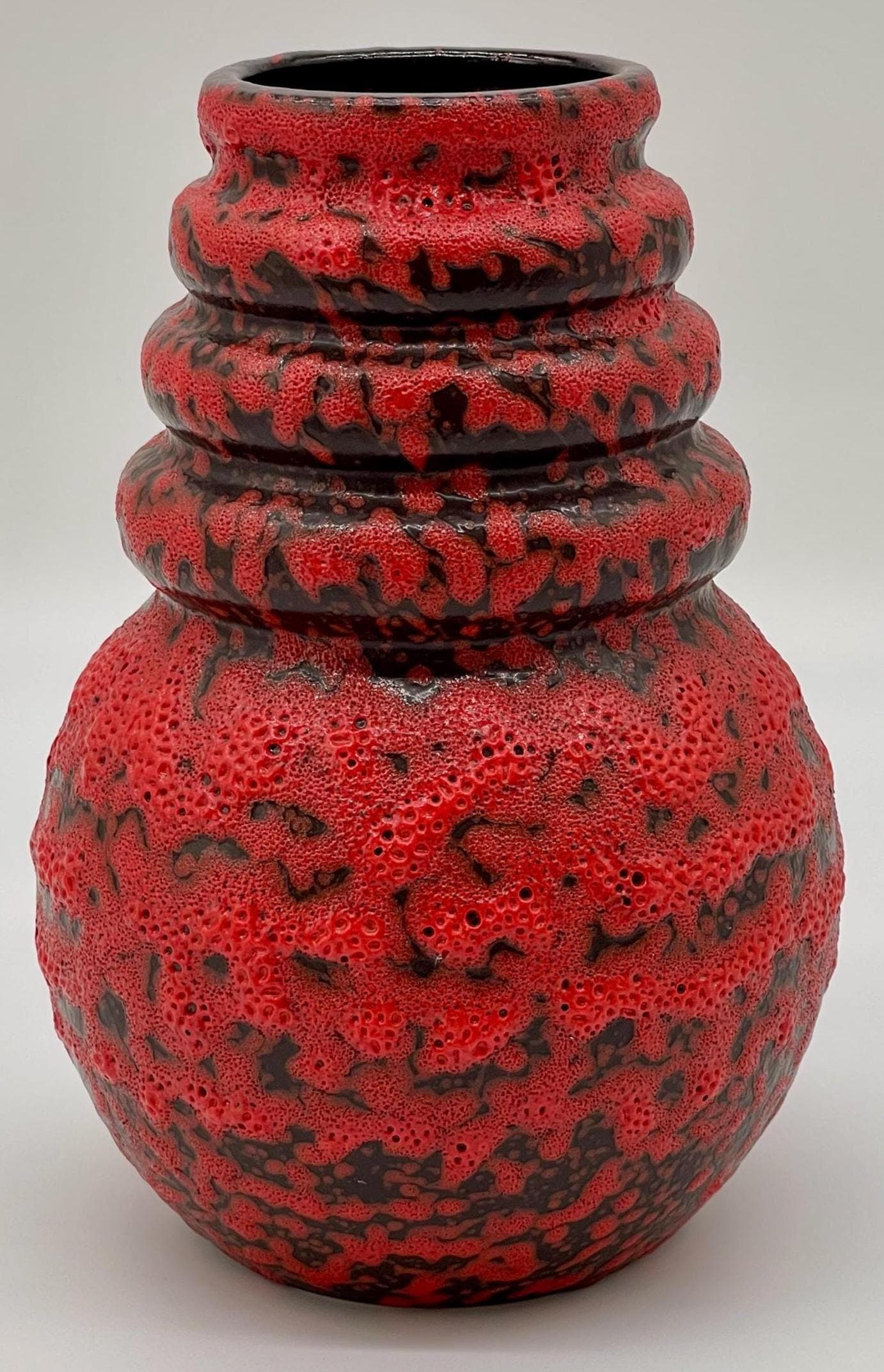 Vintage Scheurich Wien Vase, 1970s Fat Lava Red Black Ceramic - Thumbnail 5