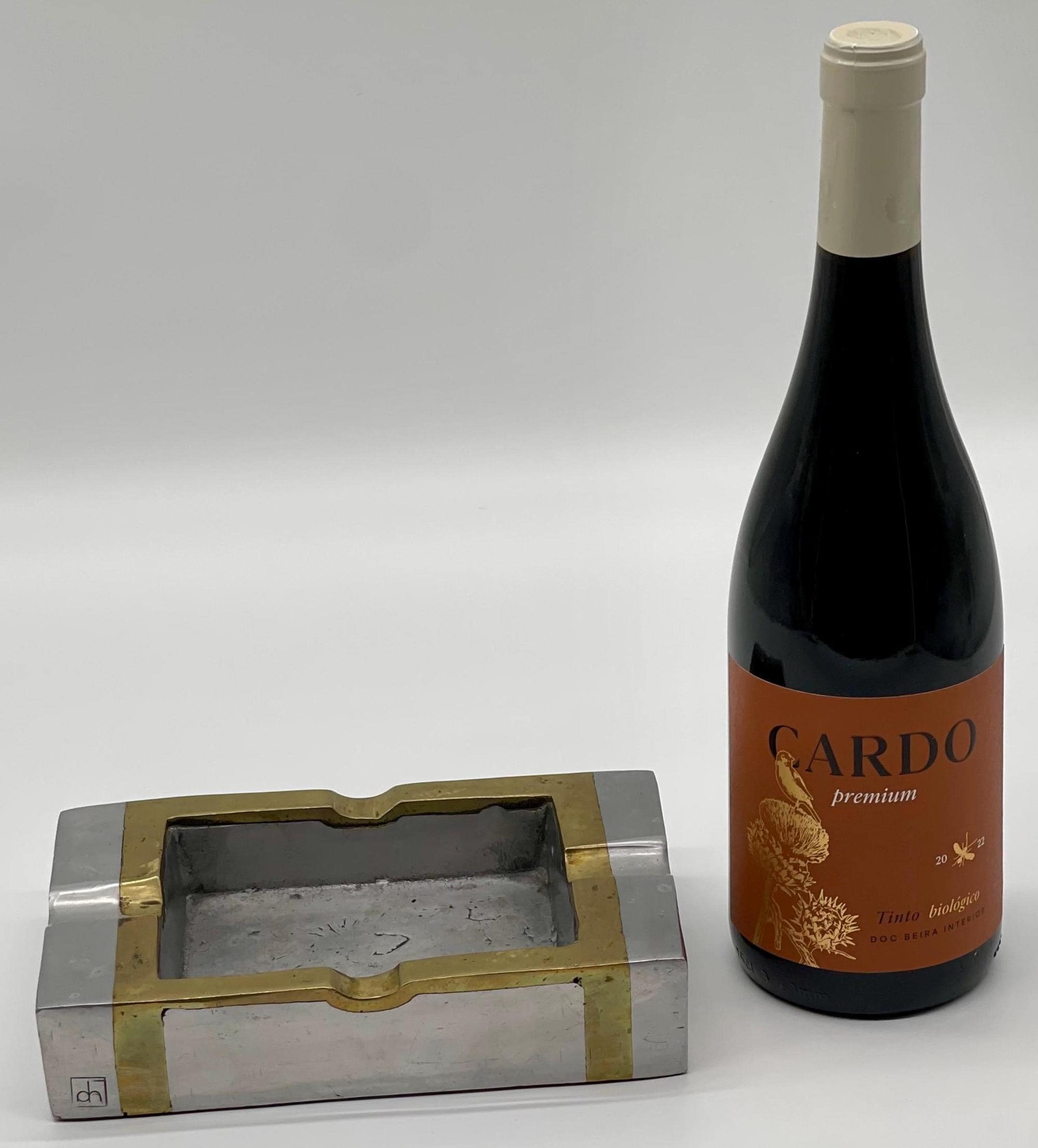 David Marshall Signed Solid Aluminum & Brass XL Ashtray, 1980s Spanish Brutalist Executive Decor - Thumbnail 2