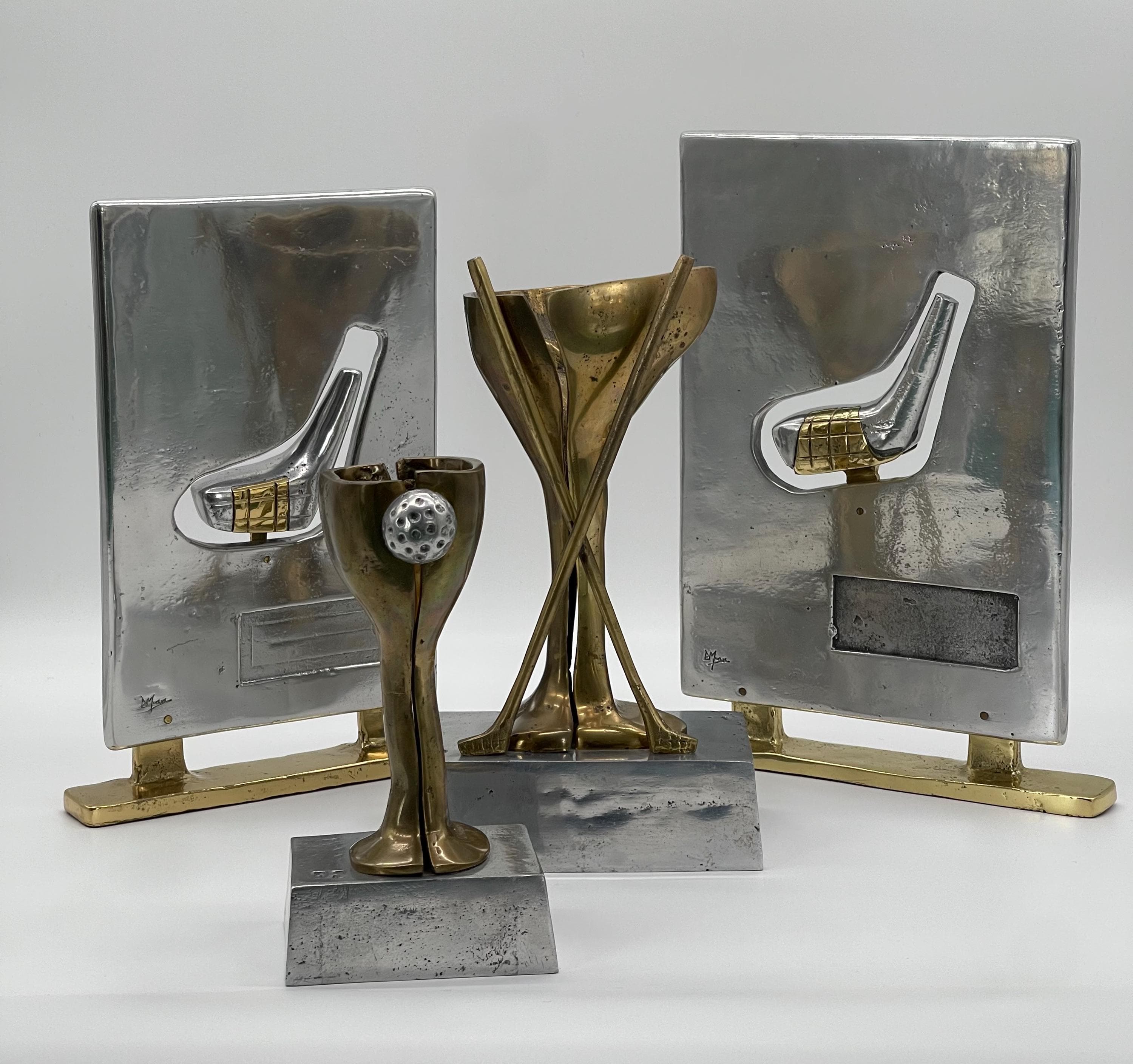 David Marshall Brutalist Golf Sculptures, Brass Aluminum Trophies, MCM Office Decor - Thumbnail 2