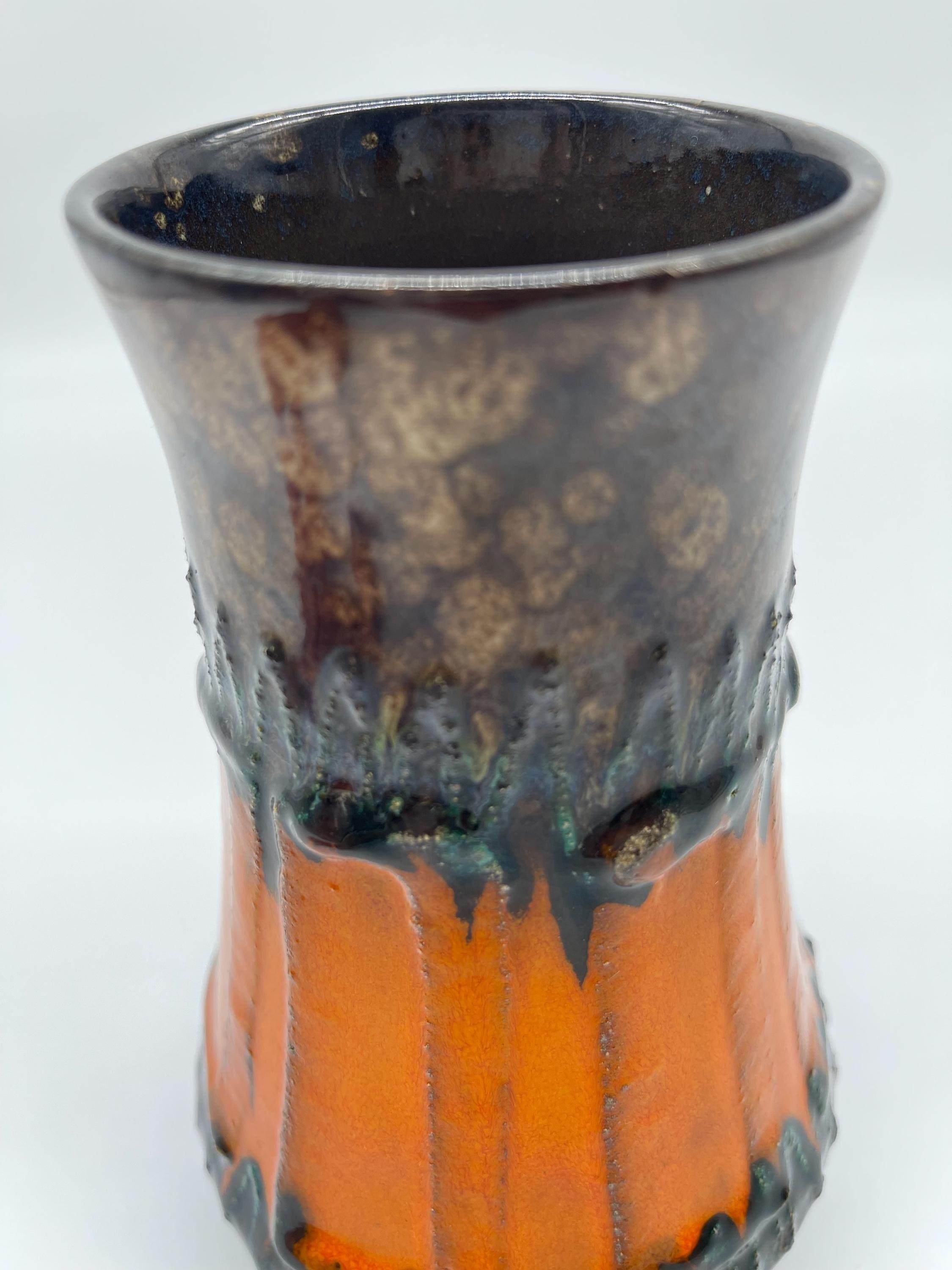 Vintage Strehla Keramik Vase, 1960s Fat Lava Orange Green Mid-Century Earthenware - Thumbnail 12