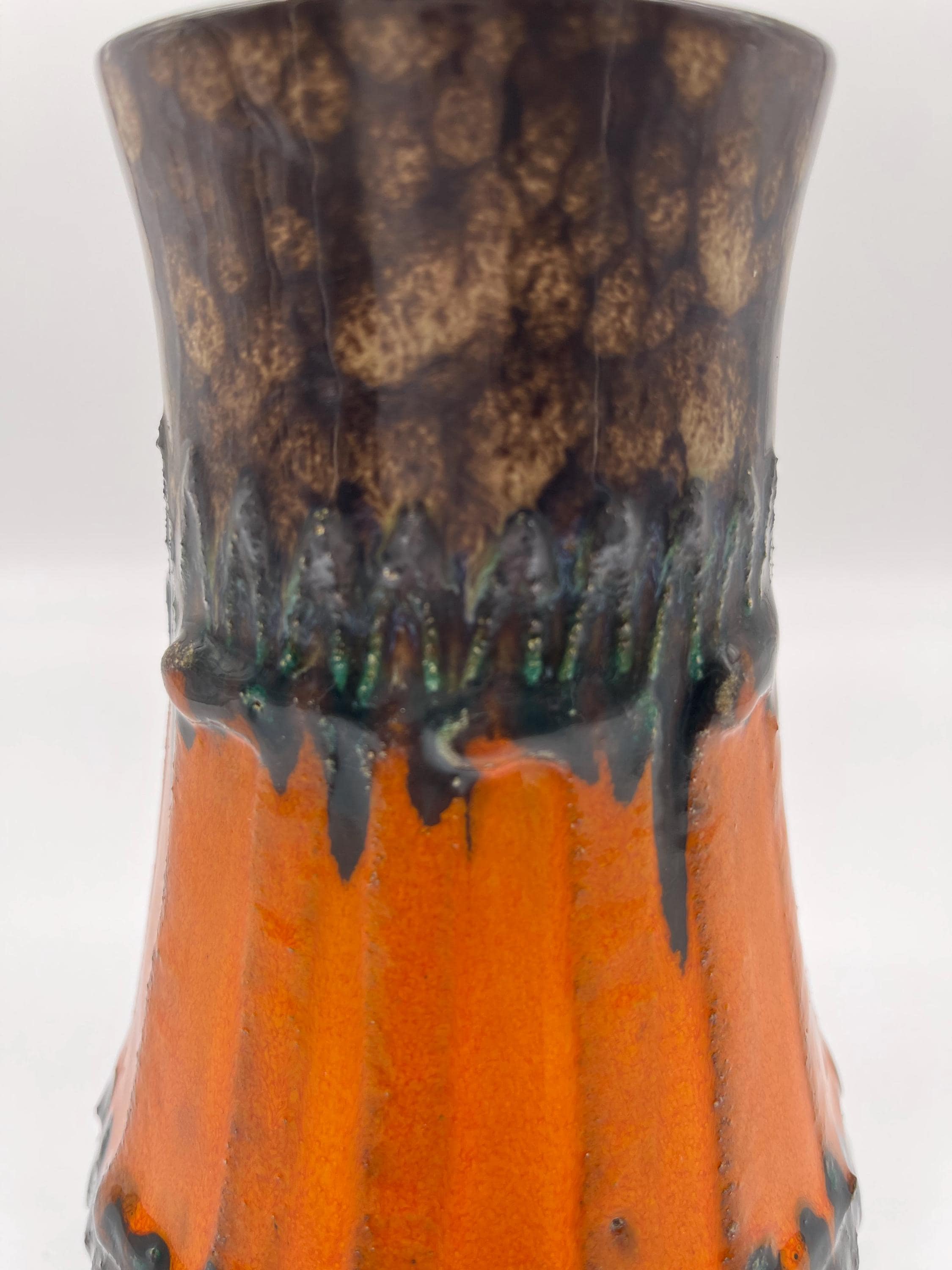 Vintage Strehla Keramik Vase, 1960s Fat Lava Orange Green Mid-Century Earthenware - Thumbnail 13
