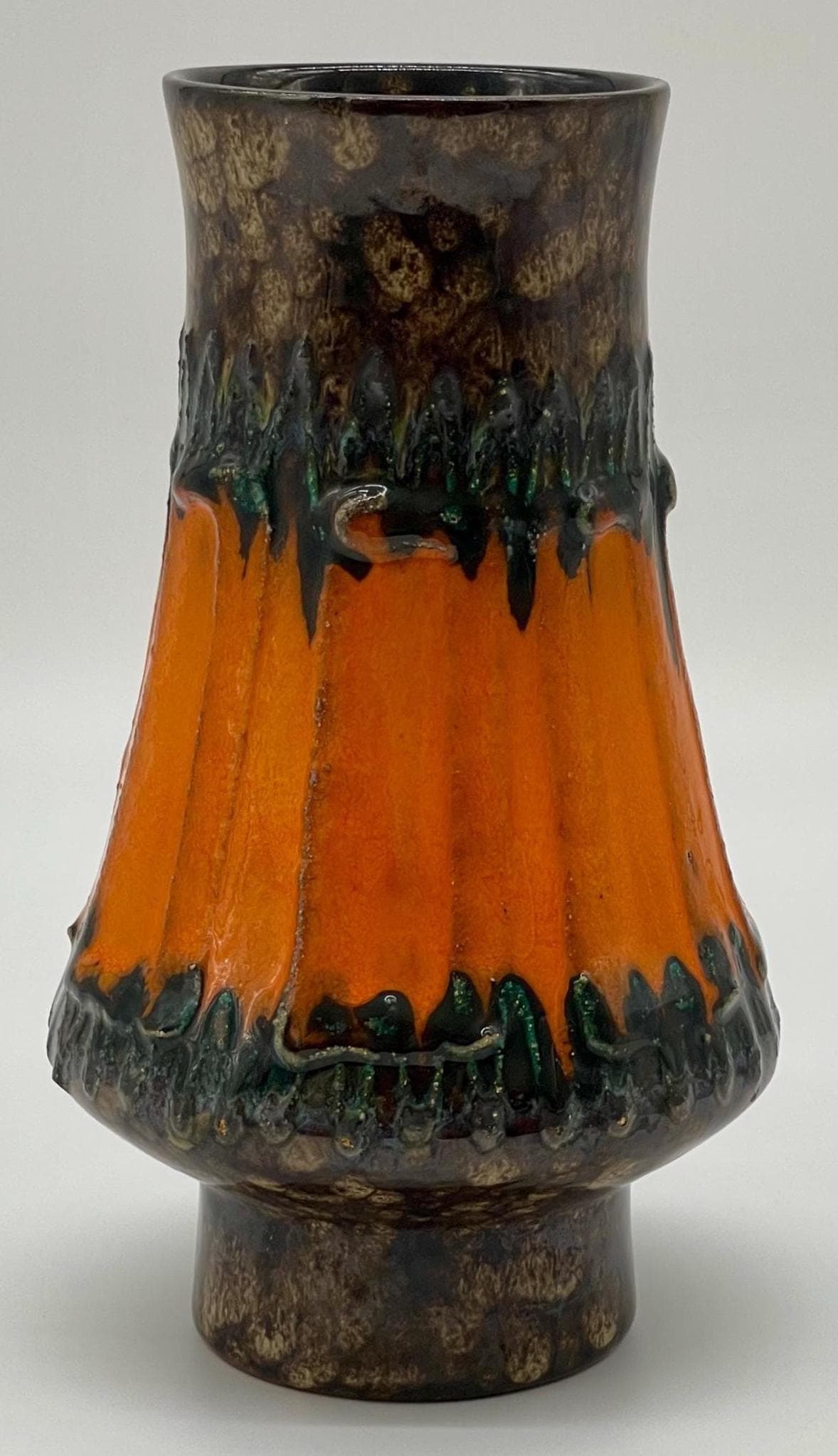 Vintage Strehla Keramik Vase, 1960s Fat Lava Orange Green Mid-Century Earthenware - Thumbnail 7