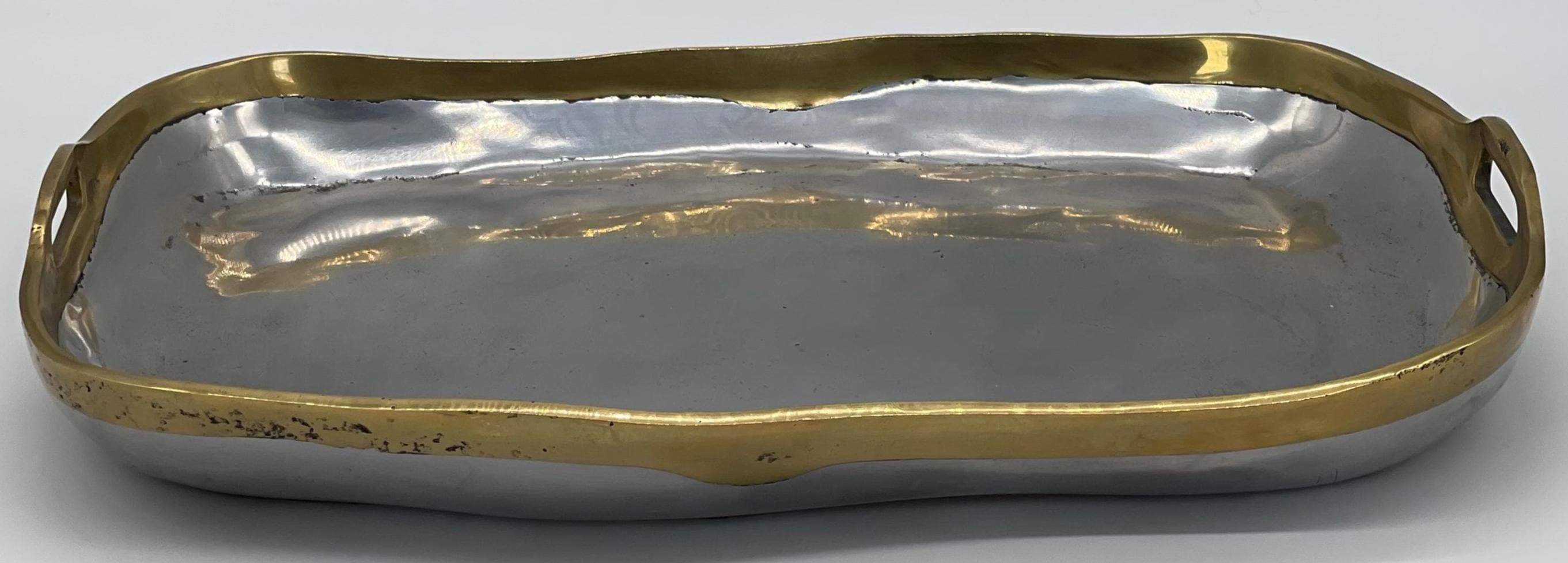 Signed David Marshall Brutalist Serving Tray, Solid Brass &Aluminum Sculpture - Thumbnail 4