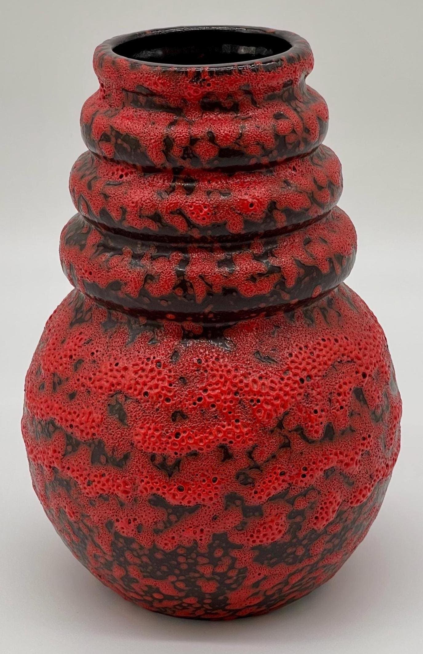 Vintage Scheurich Wien Vase, 1970s Fat Lava Red Black Ceramic - Thumbnail 6