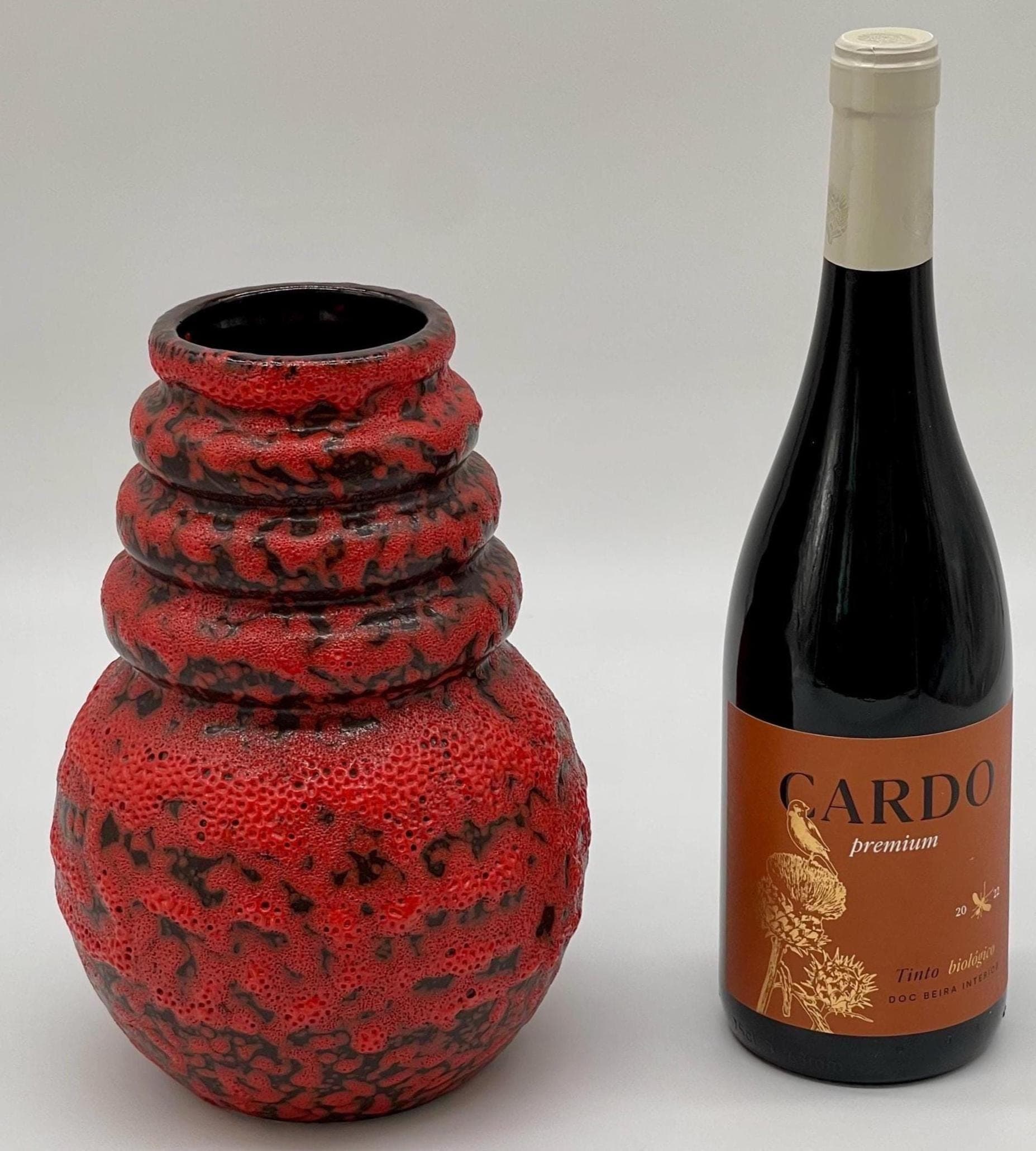 Vintage Scheurich Wien Vase, 1970s Fat Lava Red Black Ceramic - Thumbnail 4