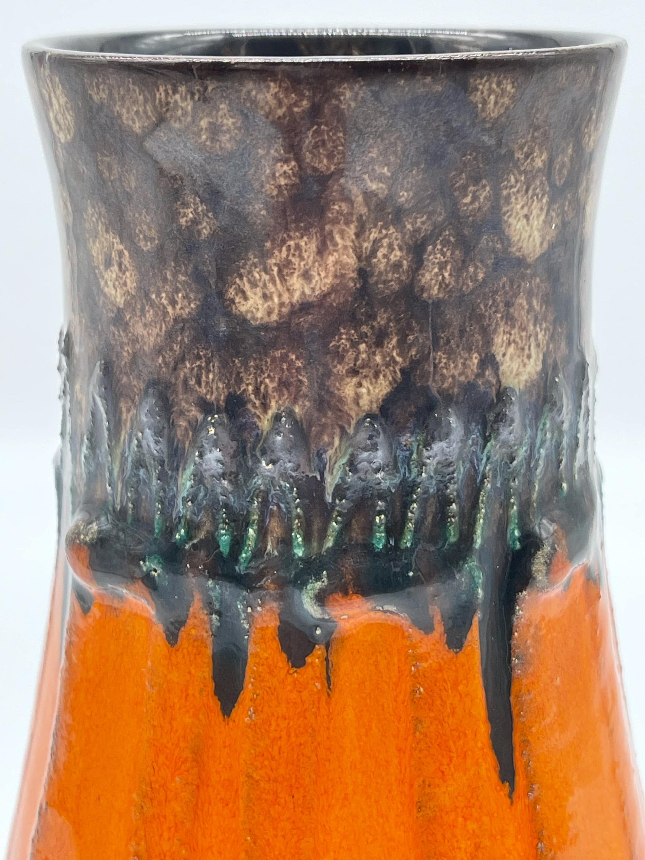 Vintage Strehla Keramik Vase, 1960s Fat Lava Orange Green Mid-Century Earthenware - Thumbnail 11
