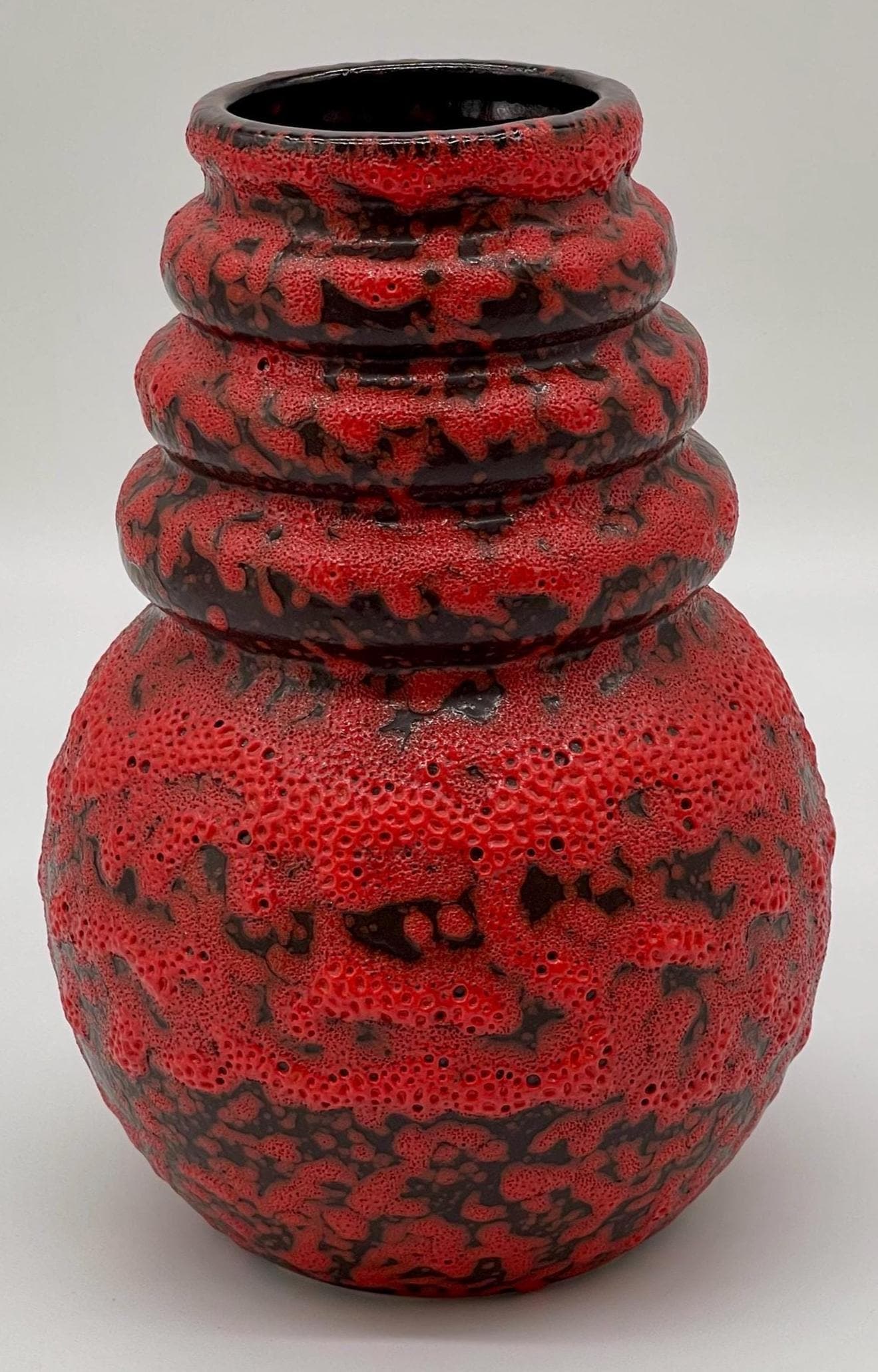 Vintage Scheurich Wien Vase, 1970s Fat Lava Red Black Ceramic - Thumbnail 3
