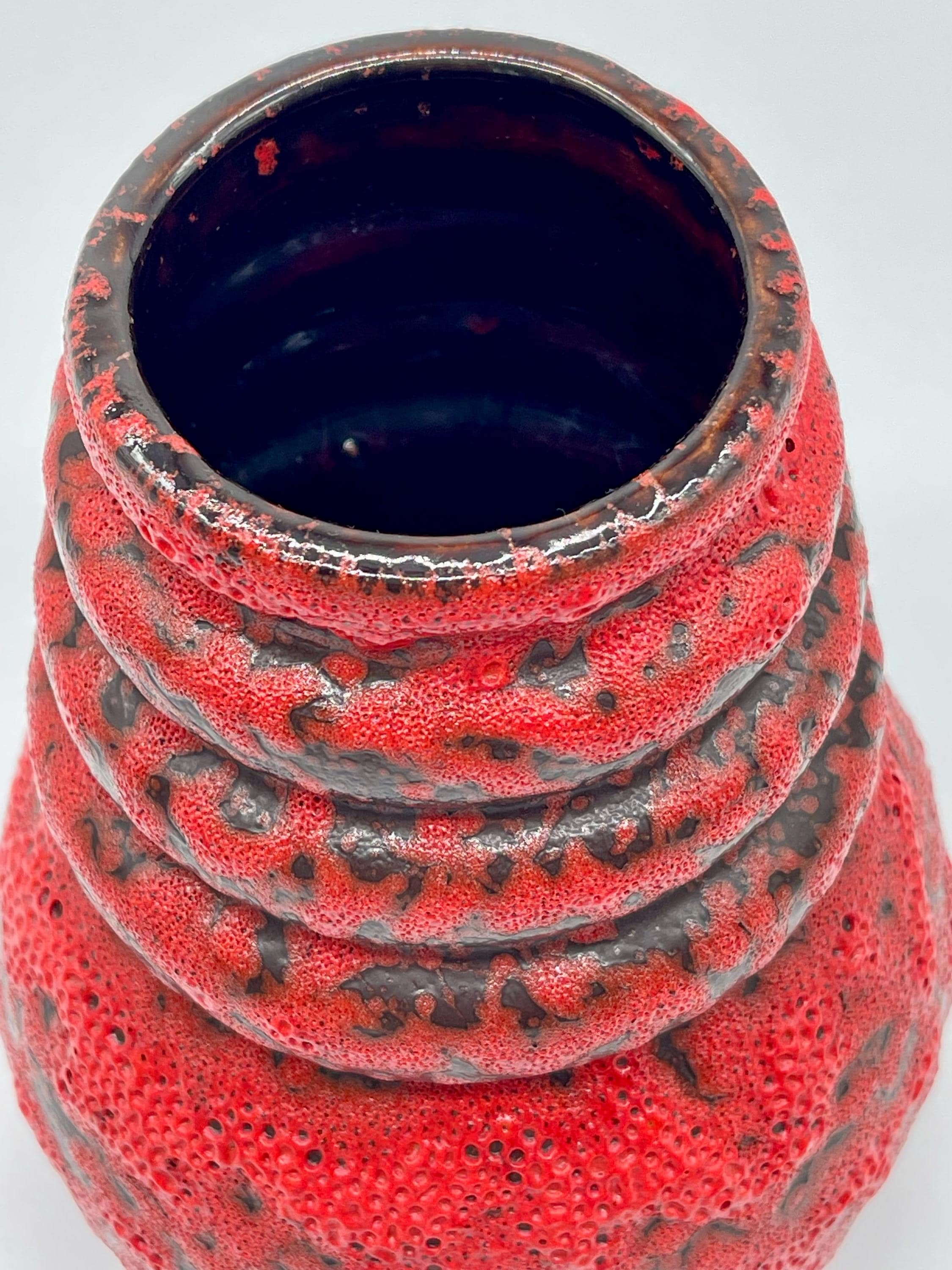 Vintage Scheurich Wien Vase, 1970s Fat Lava Red Black Ceramic - Thumbnail 9