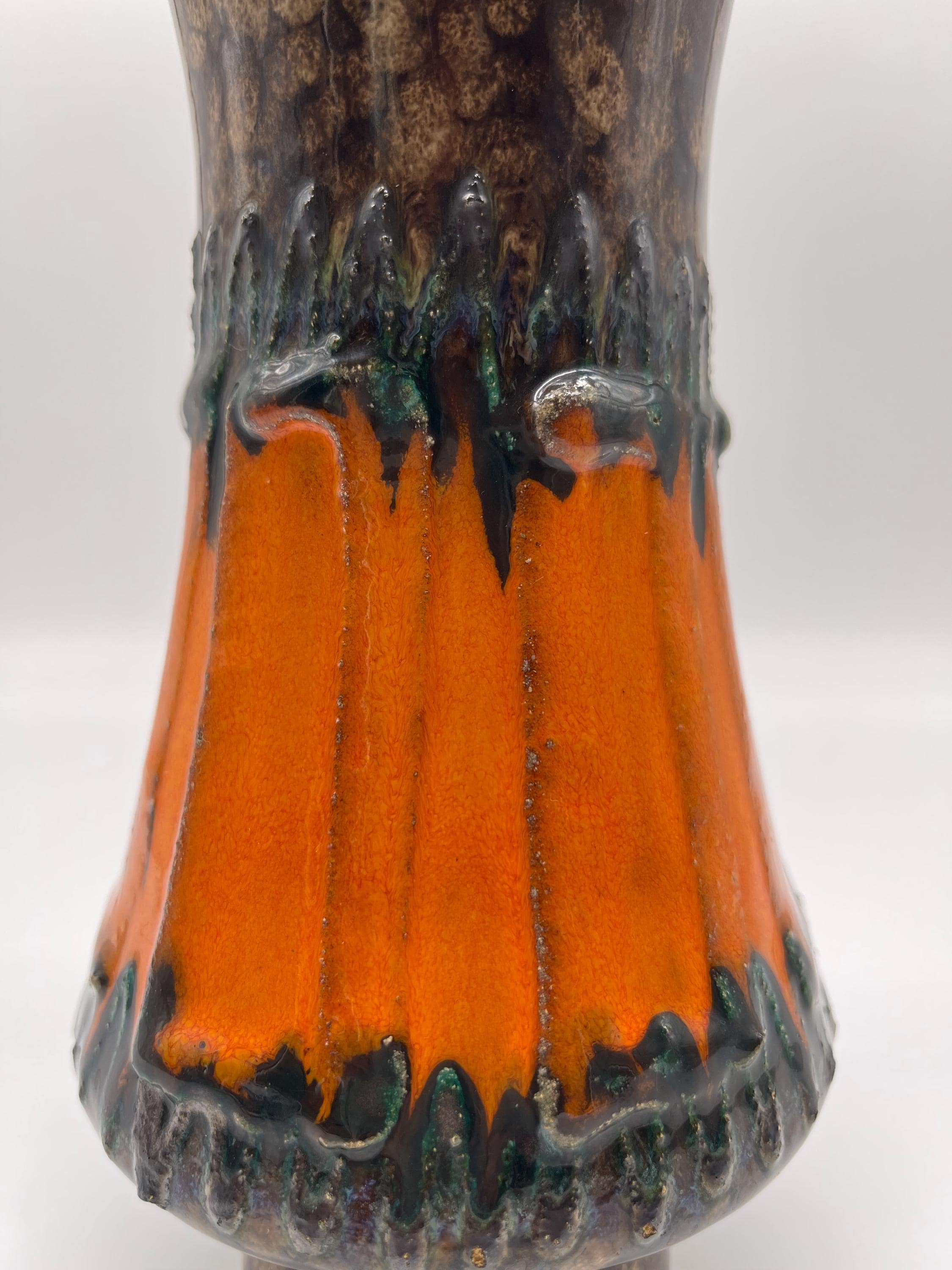 Vintage Strehla Keramik Vase, 1960s Fat Lava Orange Green Mid-Century Earthenware - Thumbnail 14