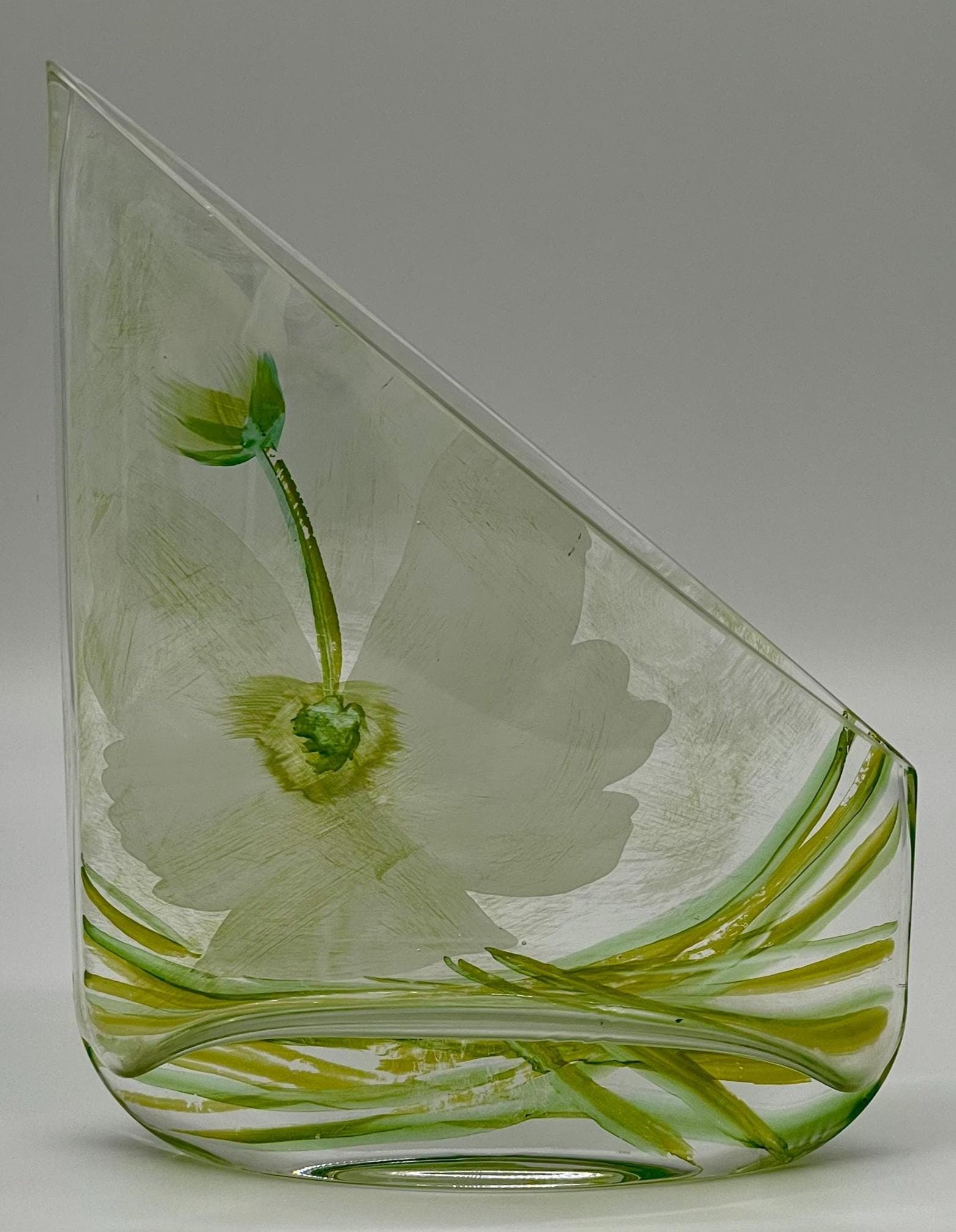 Erwin Eisch Signed Art Glass Vase, 1980s German Studio Glass Sail Shape - Thumbnail 2