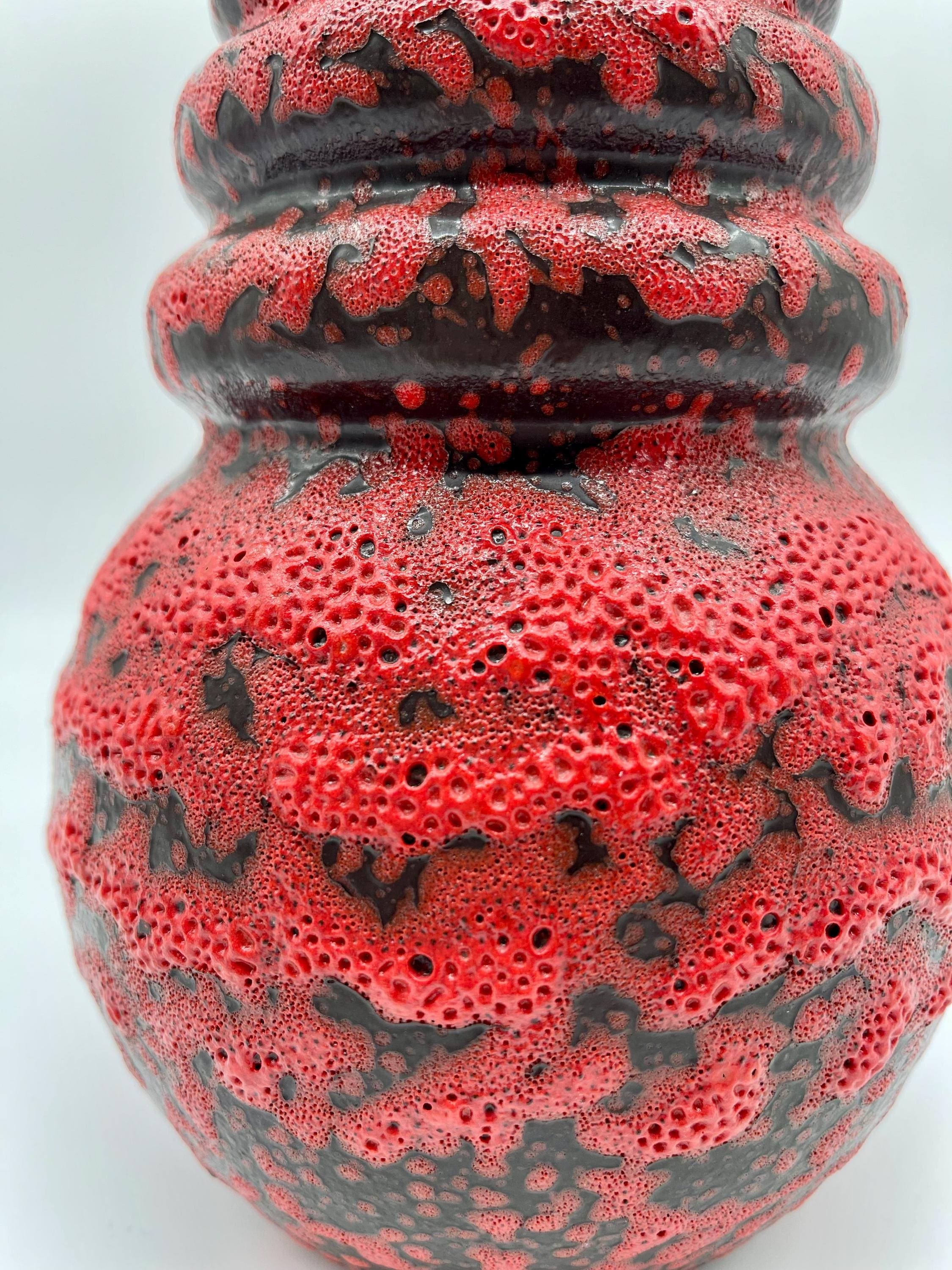 Vintage Scheurich Wien Vase, 1970s Fat Lava Red Black Ceramic - Thumbnail 8