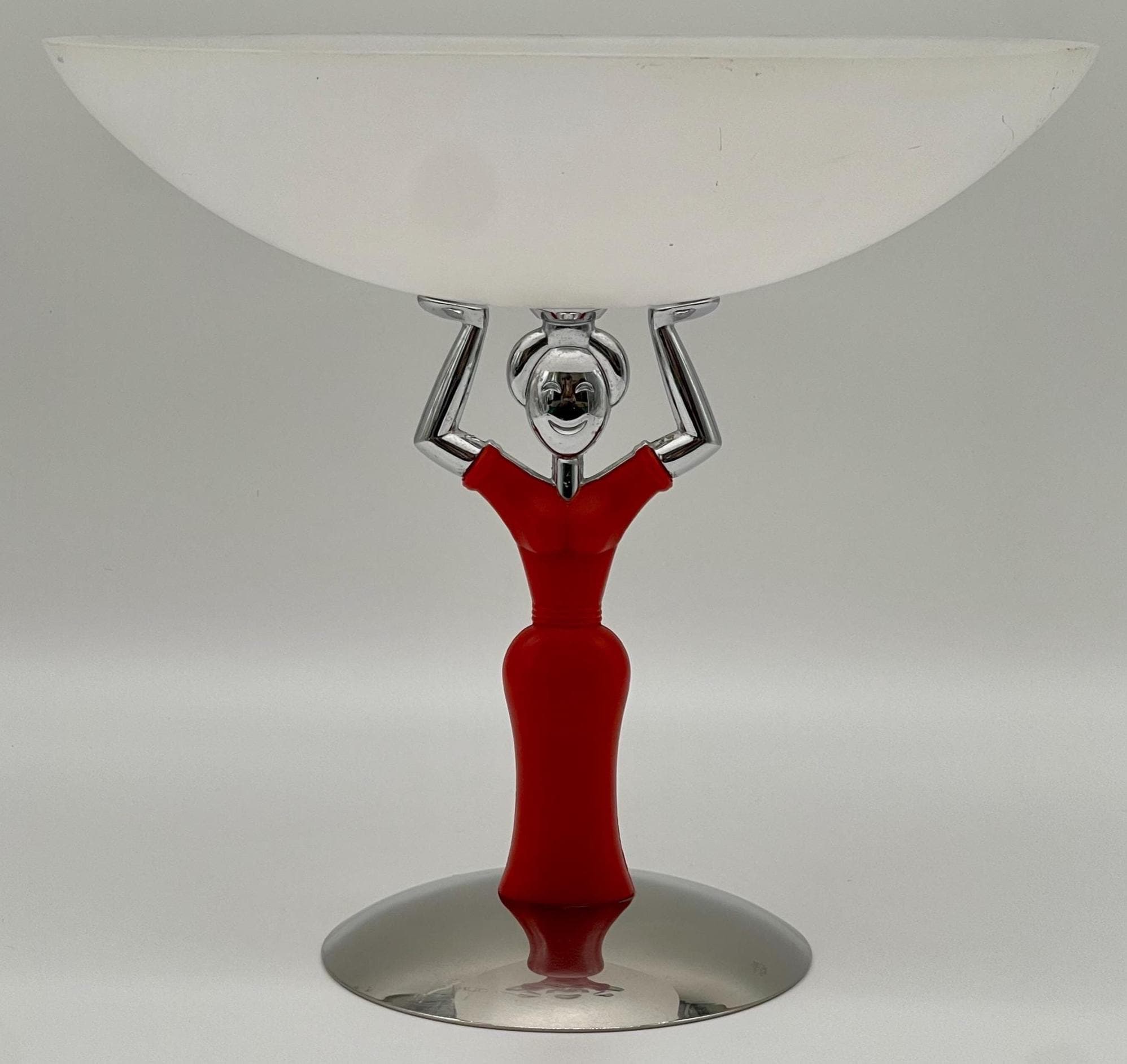 Vintage Casa Bugatti Figural Fruit Bowl, Italian Chrome Red Resin Lady Coupe - Thumbnail 4