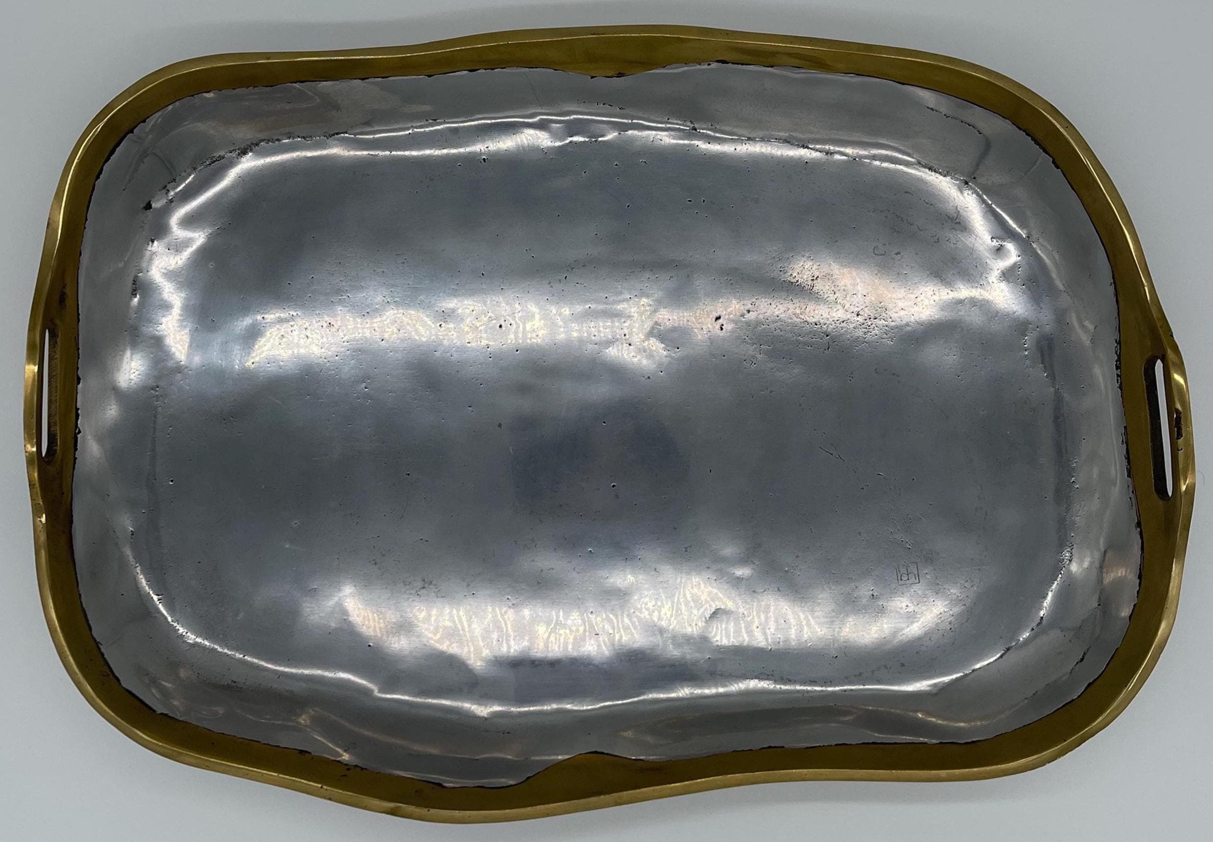 Signed David Marshall Brutalist Serving Tray, Solid Brass &Aluminum Sculpture - Thumbnail 5