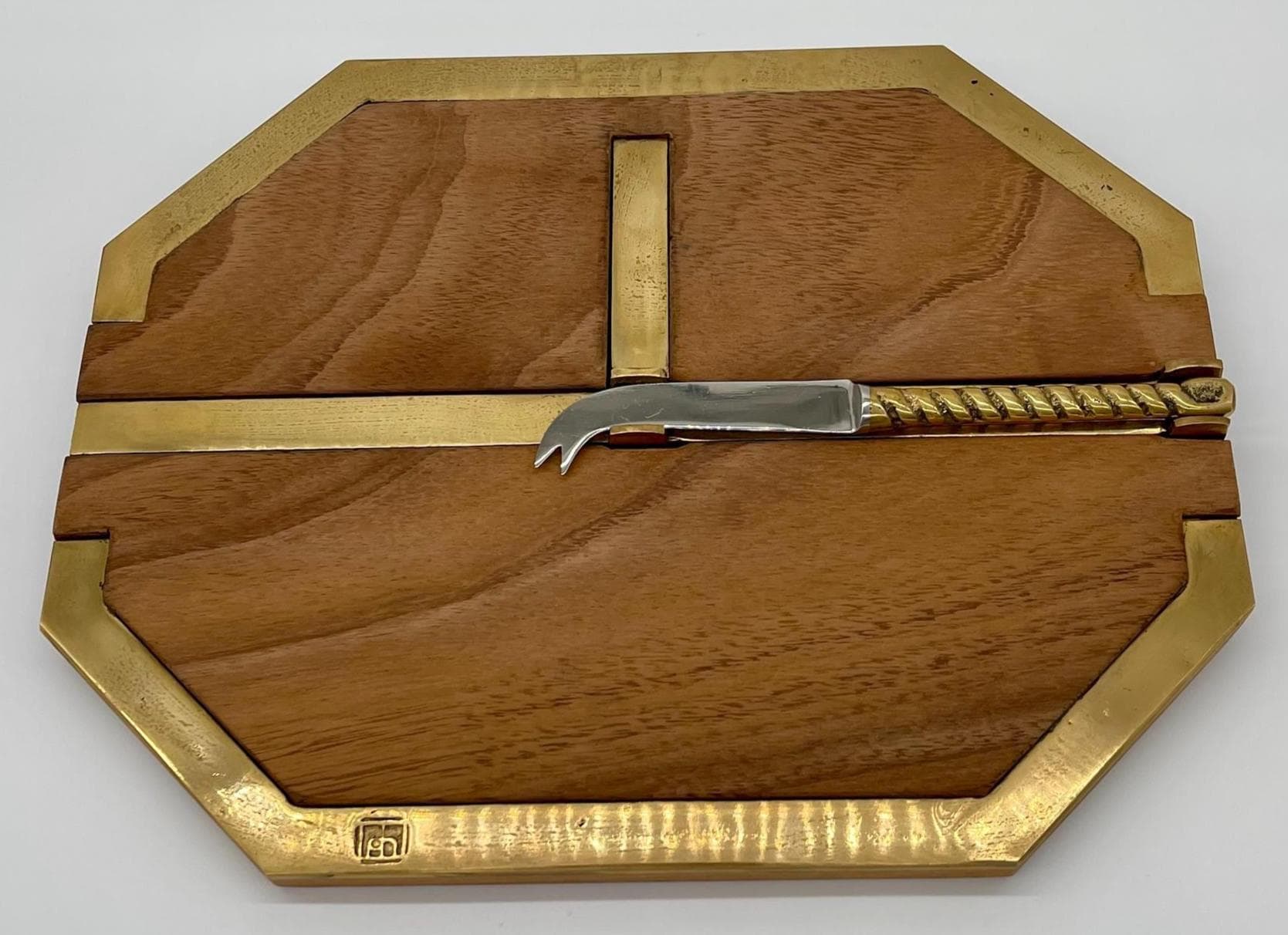 David Marshall Brutalist Entertainer Set, Solid Brass & Aluminum Tray Trivet Cheese Board Candlesticks - Thumbnail 11