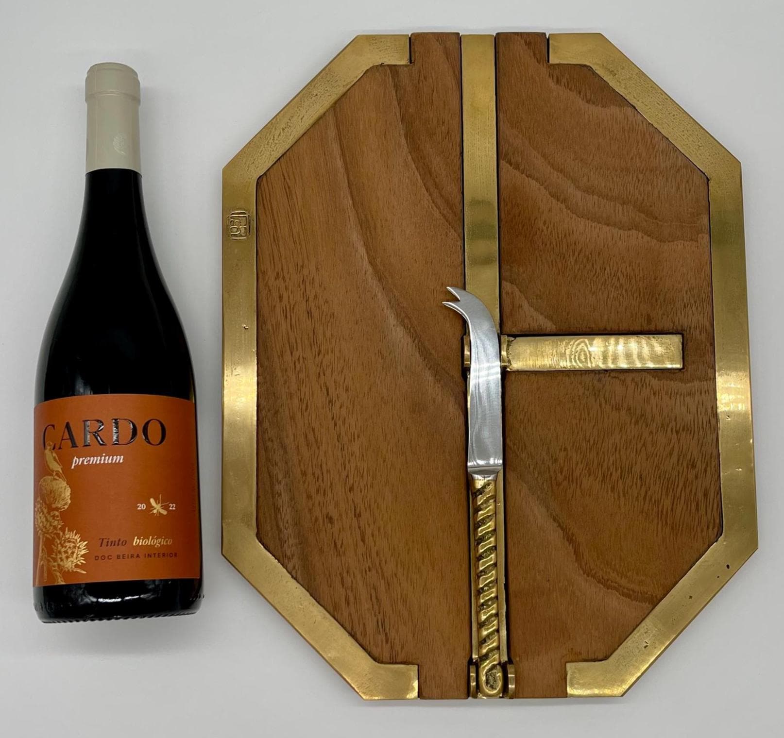 David Marshall Brutalist Entertainer Set, Solid Brass & Aluminum Tray Trivet Cheese Board Candlesticks - Thumbnail 13