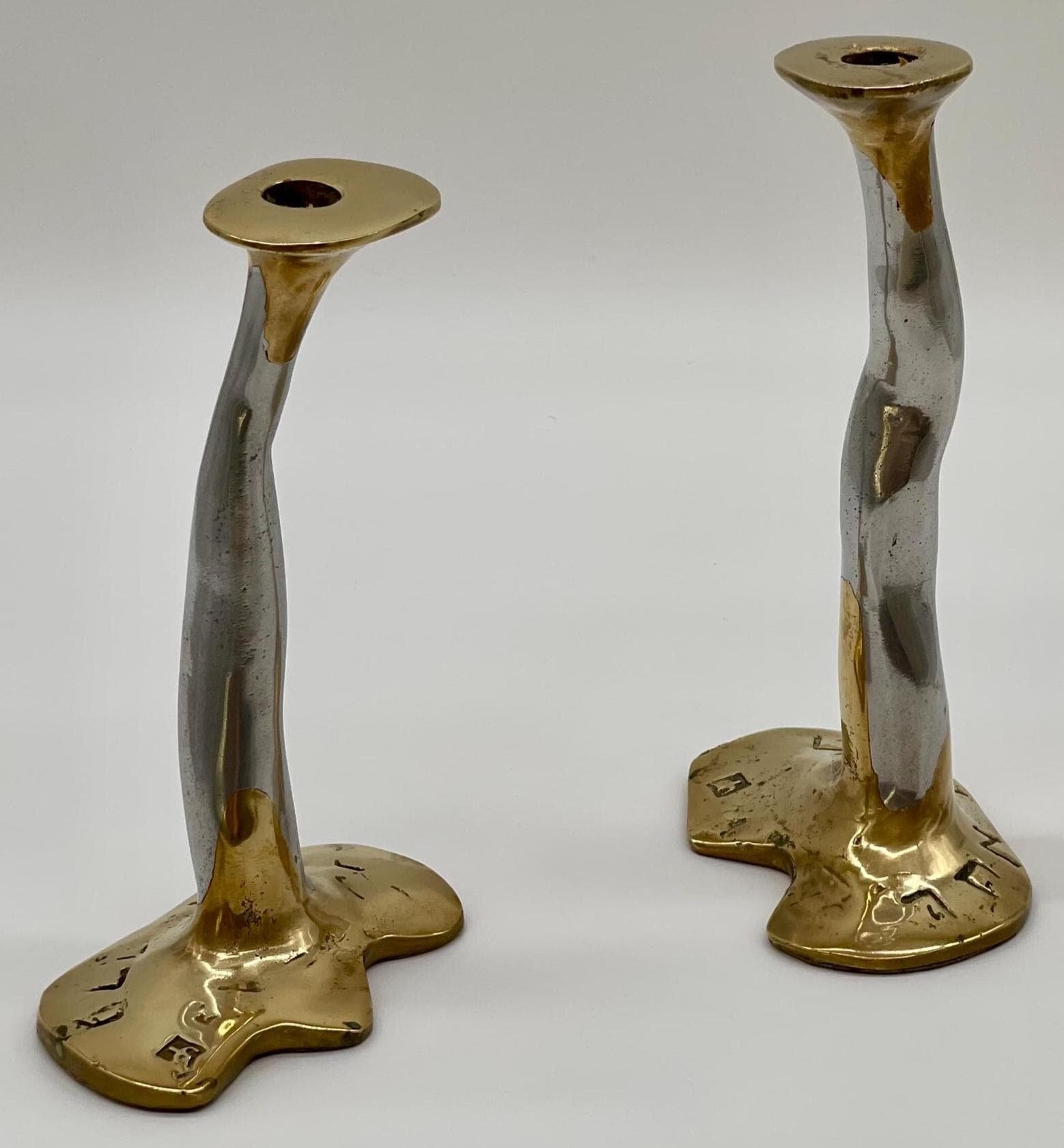 David Marshall Brutalist Entertainer Set, Solid Brass & Aluminum Tray Trivet Cheese Board Candlesticks - Thumbnail 17
