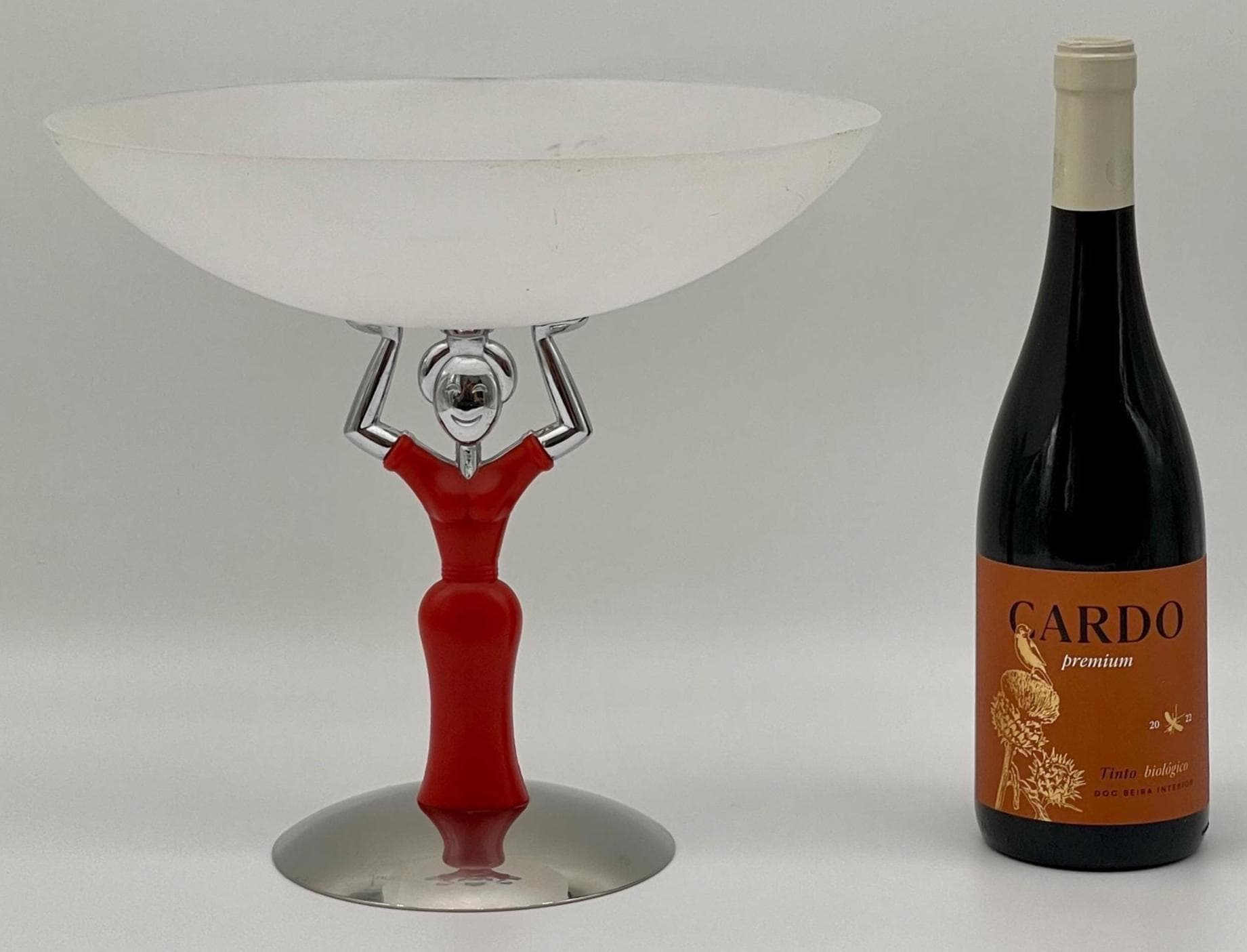 Vintage Casa Bugatti Figural Fruit Bowl, Italian Chrome Red Resin Lady Coupe - Thumbnail 2
