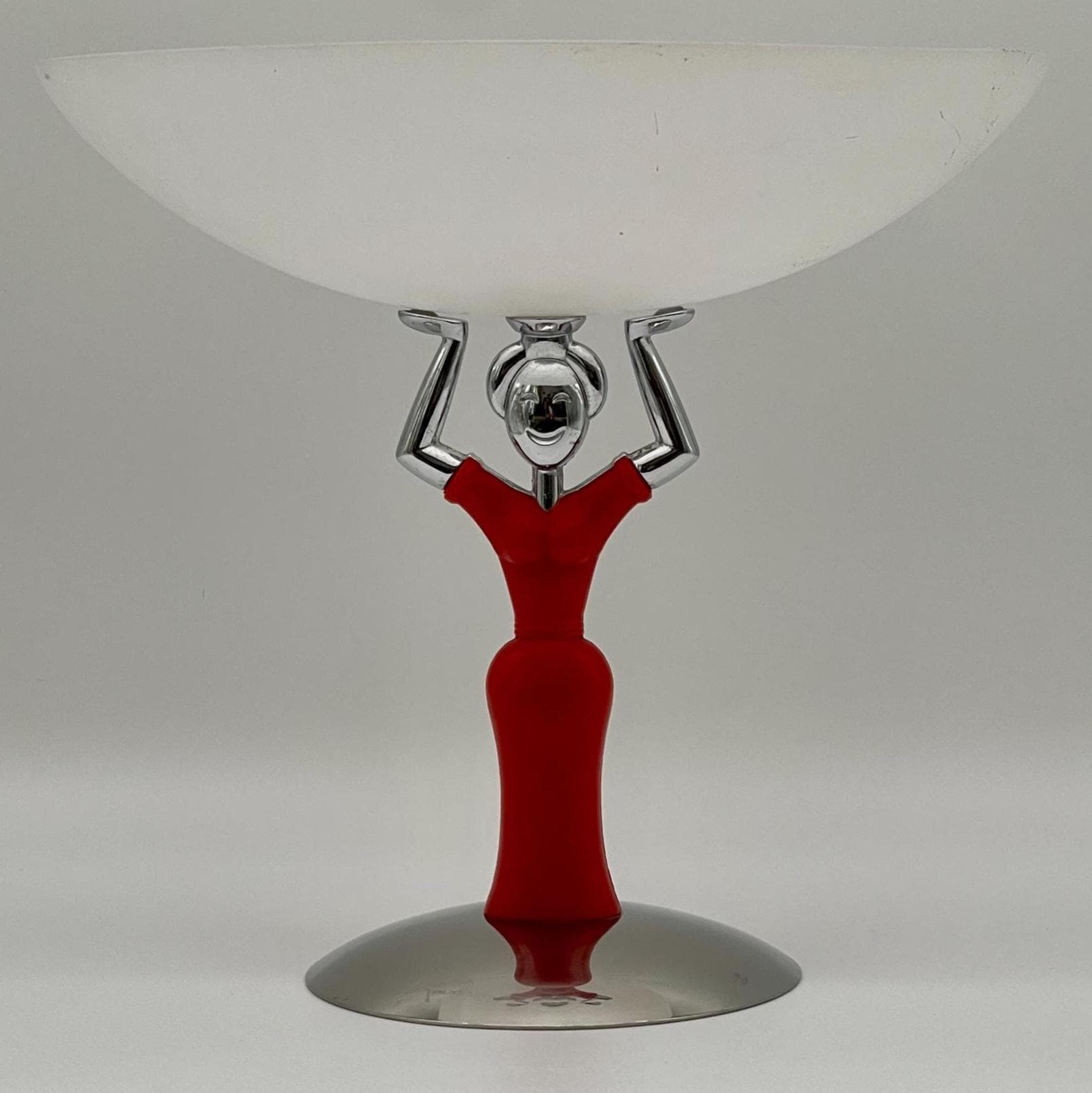 Vintage Casa Bugatti Figural Fruit Bowl, Italian Chrome Red Resin Lady Coupe - Thumbnail 5