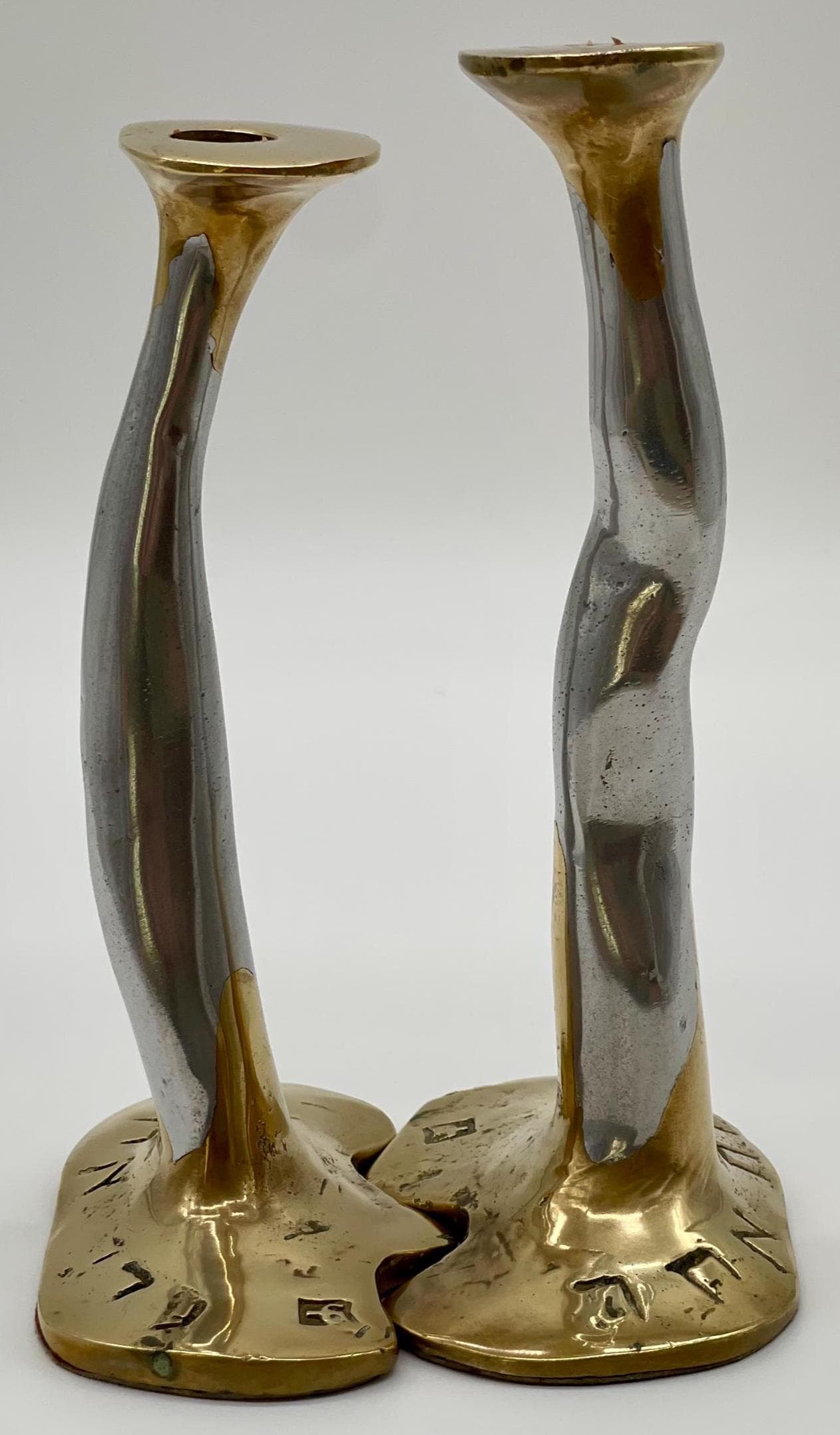 David Marshall Brutalist Entertainer Set, Solid Brass & Aluminum Tray Trivet Cheese Board Candlesticks - Thumbnail 15